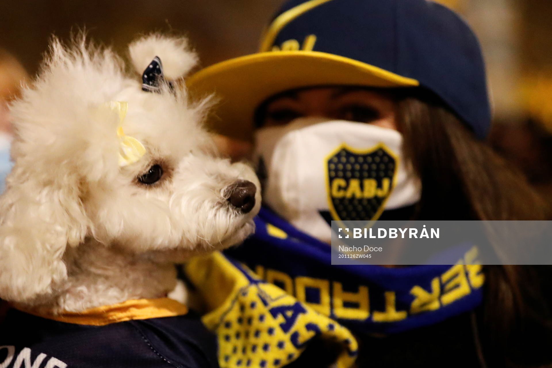 A fan wearing the colours of Argentine soccer club Boca