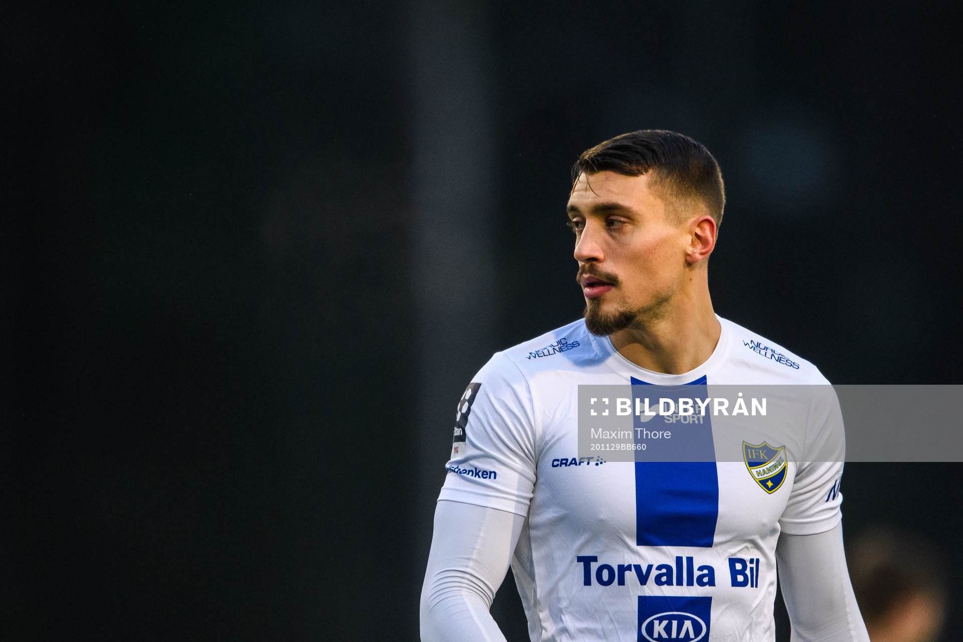 Haninges Dragan Kabic under fotbollsmatchen i Division 1 norra mellan IFK Haninge och Karlslund den 29 november 2020 i Stockholm.