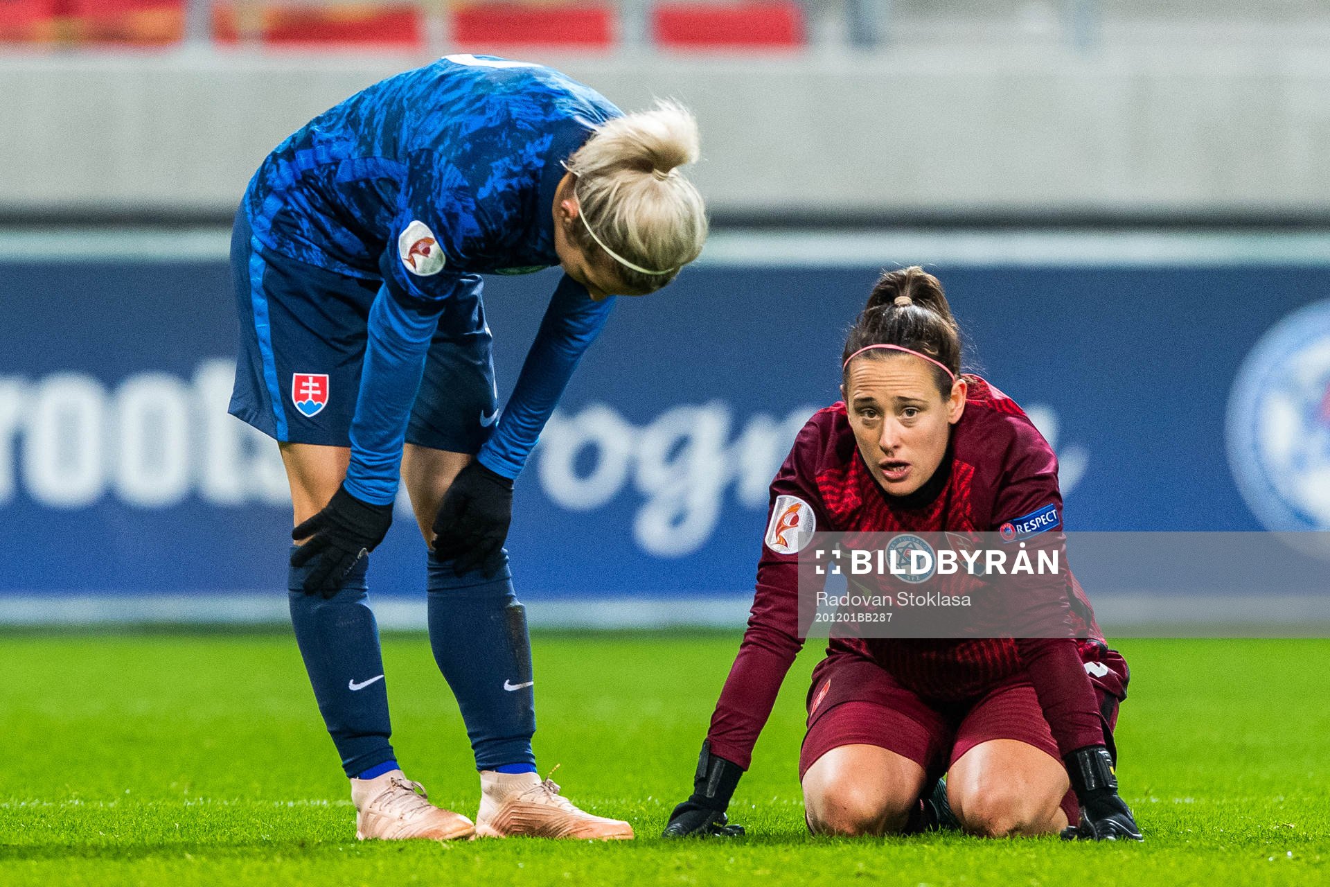 Goalkeeper Maria Korenčiová of Slovakia looks dejected