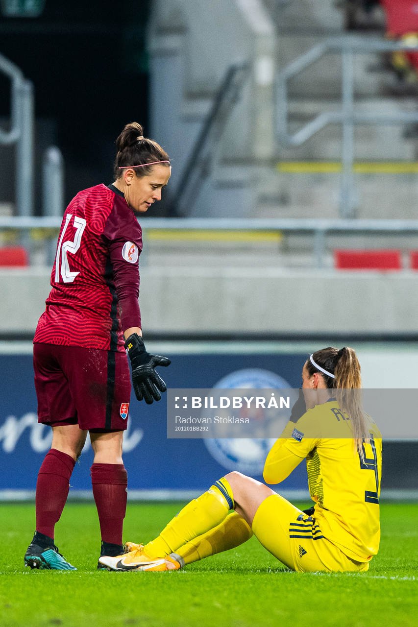 Goalkeeper Maria Korenčiová of Slovakia and Kosovare