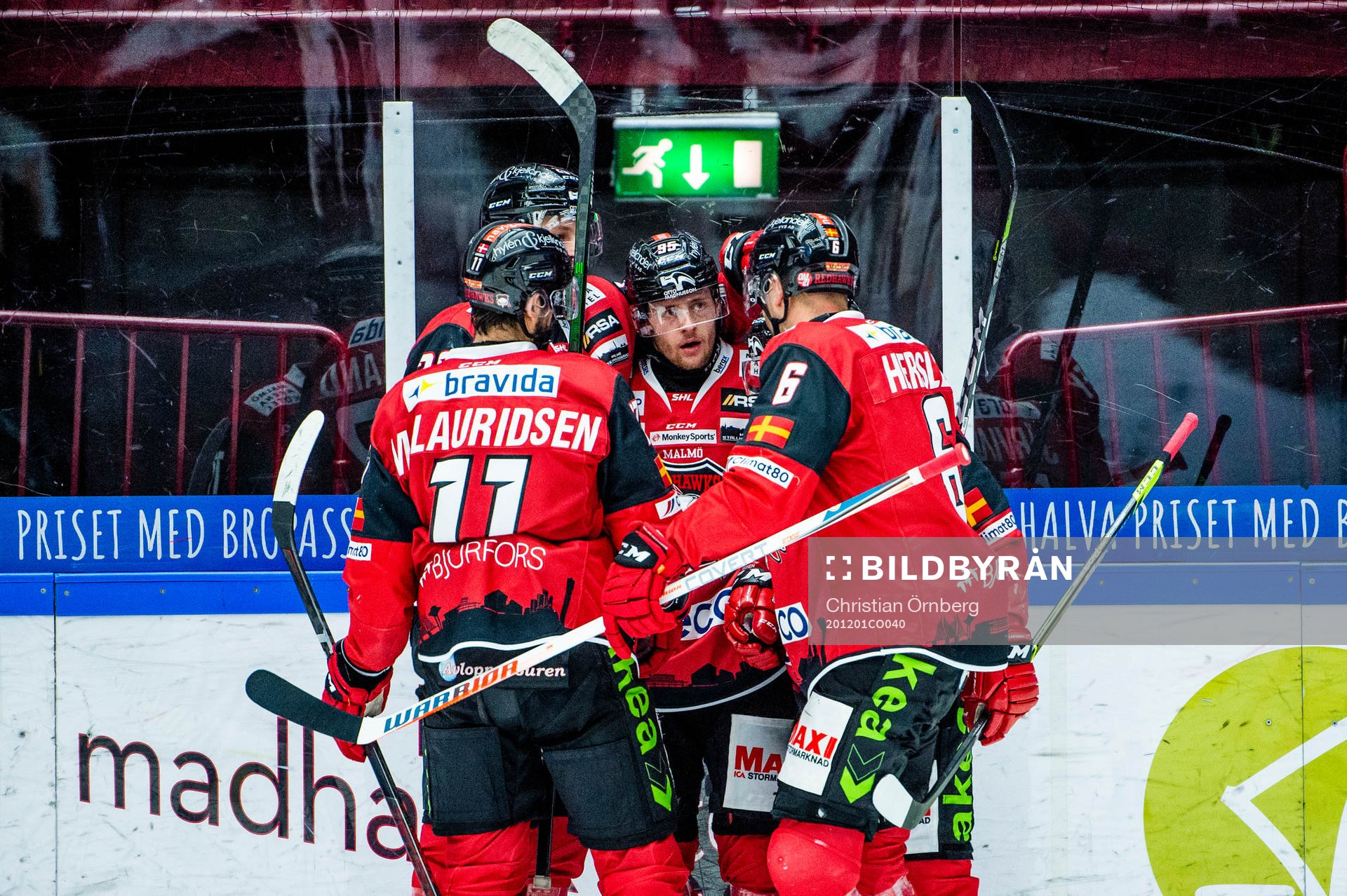 Malmö Redhawks Carl Persson jublar med lagkamraterna