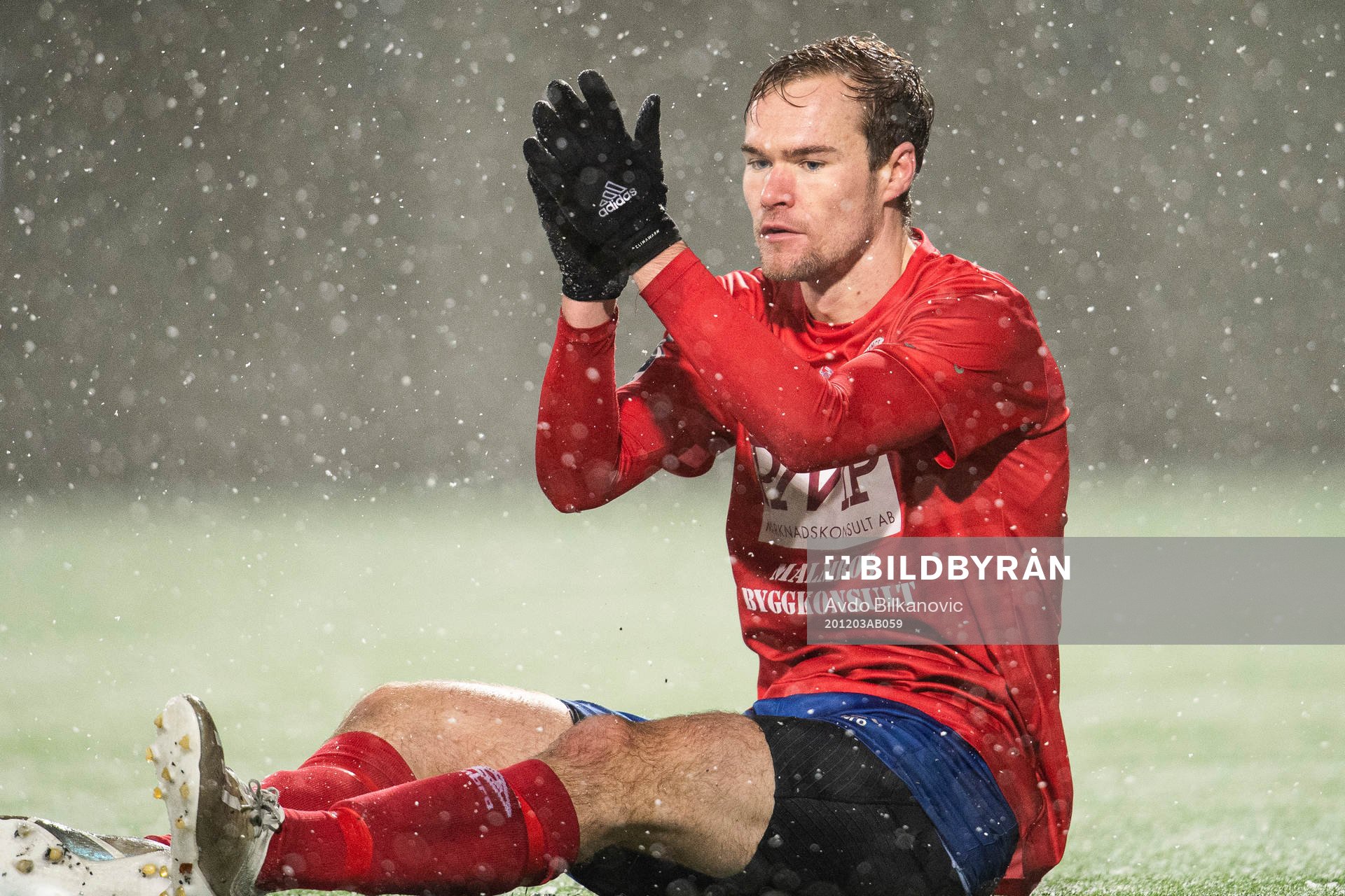 Karlslunds Martin Springfeldt under fotbollsmatchen i kvalet till Division 1 mellan Lund BK och Karlslund den 3 december 2020 i Lund.