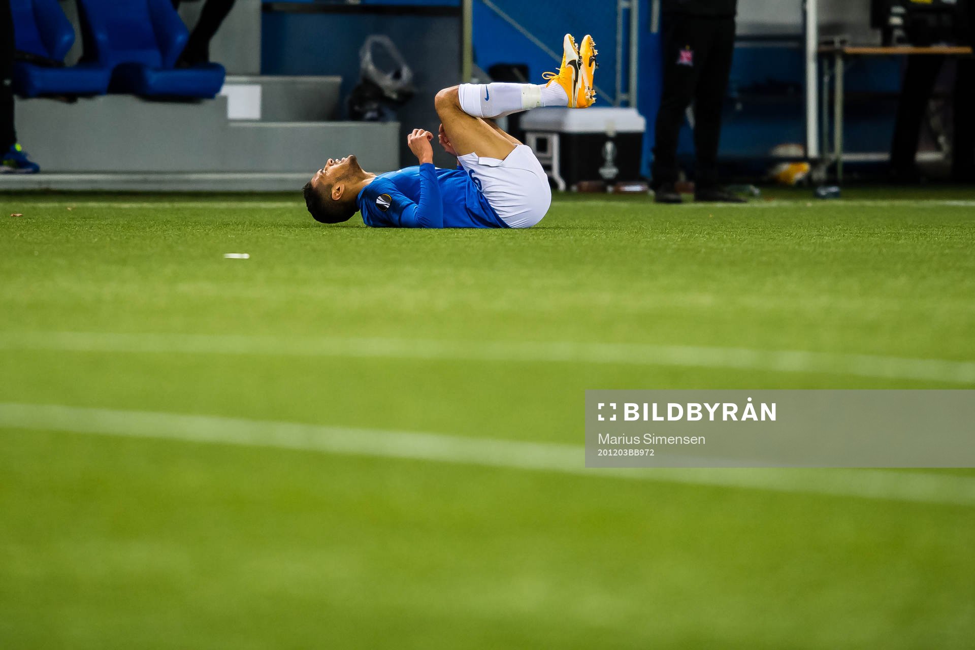 Ohikhuaeme Anthony Omoijuanfo of Molde in pain