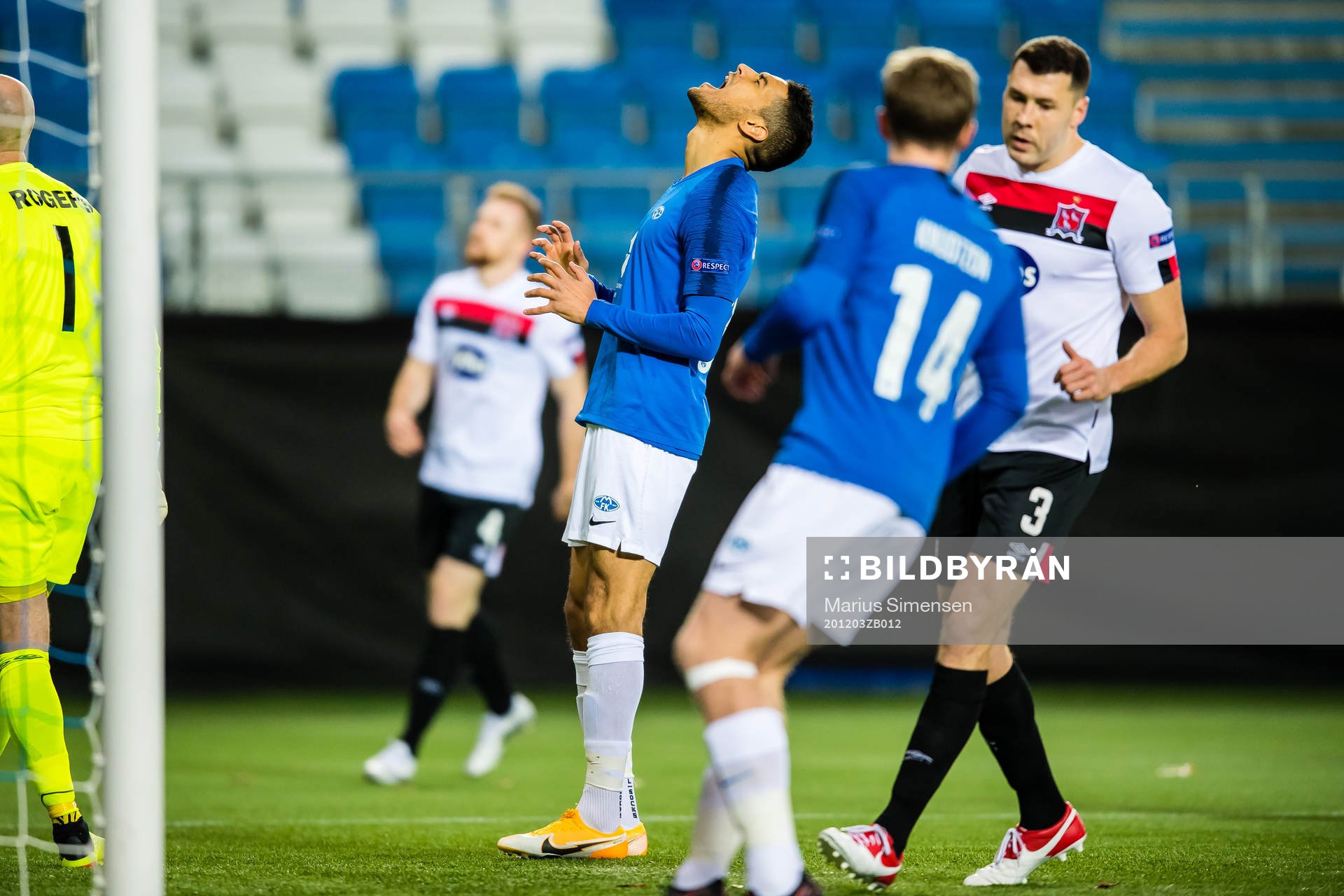 Ohikhuaeme Anthony Omoijuanfo of Molde reacts