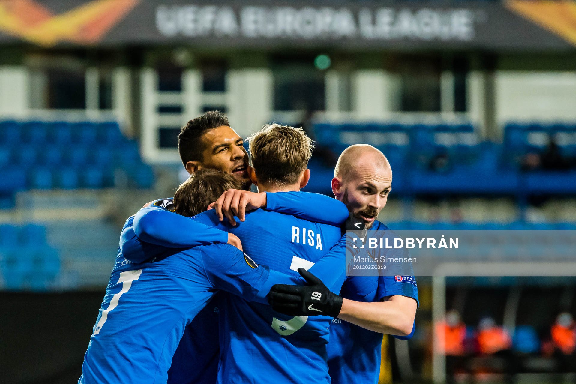 Magnus Wolff Eikrem of Molde celebrates with Ohikhuaeme