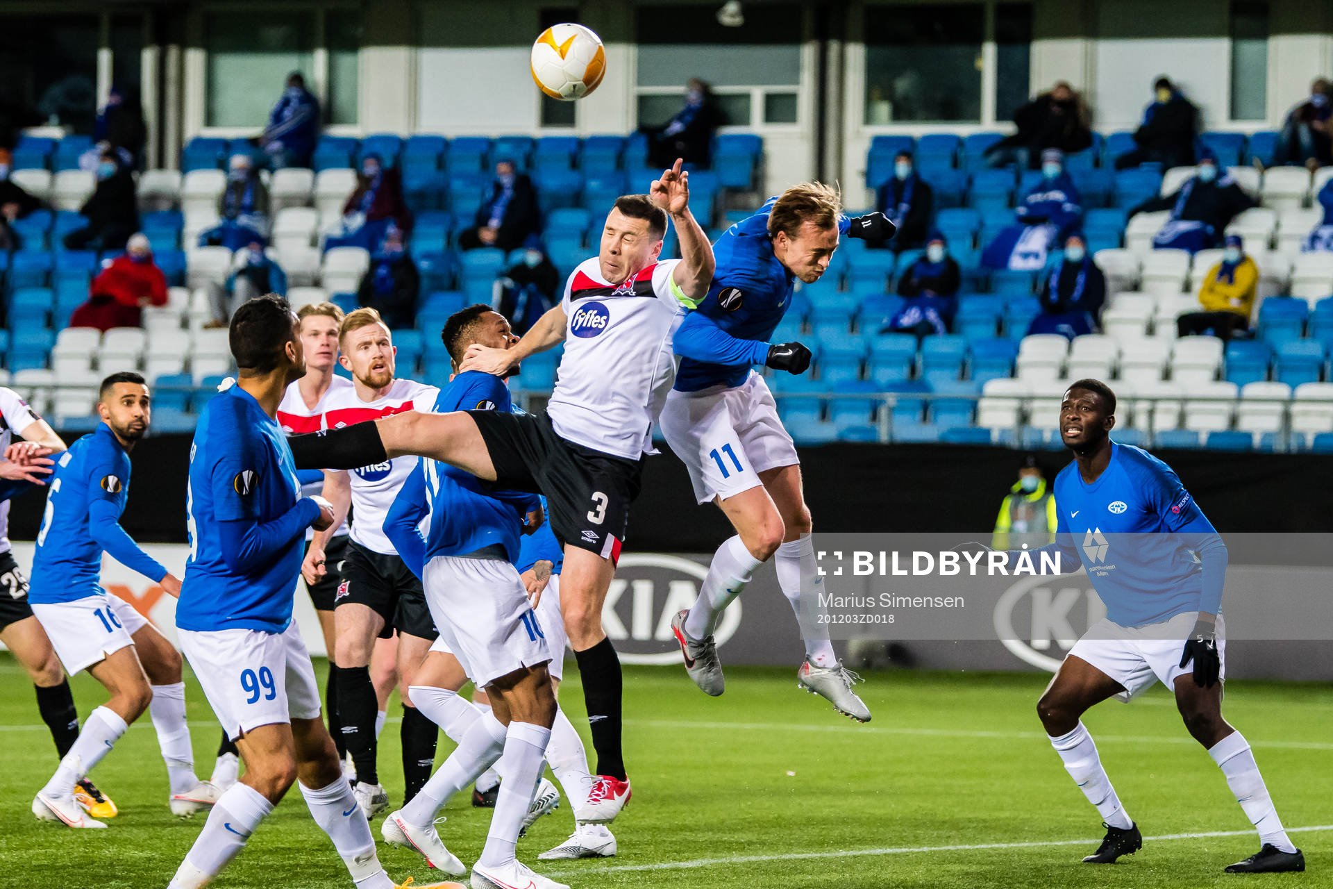 Brian Gartland of Dundalk and Martin Skjelbreid Ellingsen of Molde during the Europa League group stage match between Molde and Dundalk on December 3, 2020 in Molde.