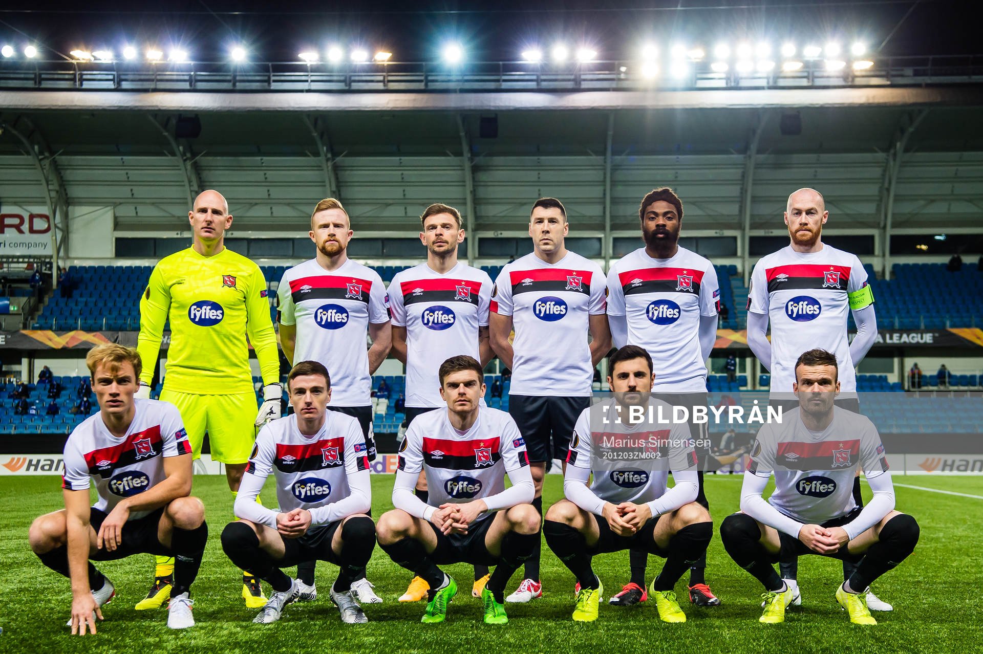The starting eleven of Dundalk, from the top left; Gary