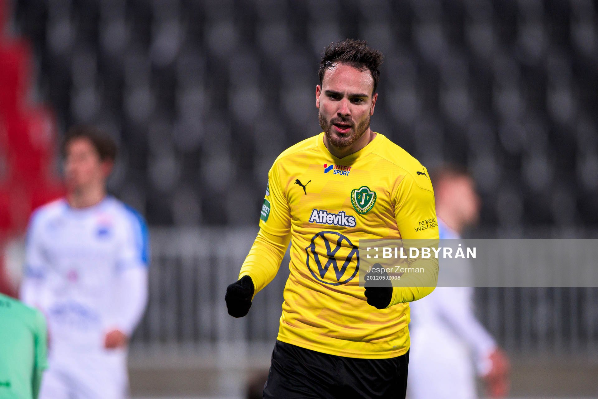 Jönköpings Dzenis Kozica jublar efter 0-1 nder fotbollsmatchen i Superettan mellan Akropolis och Jönköpings Södra den 5 december 2020 i Stockholm.