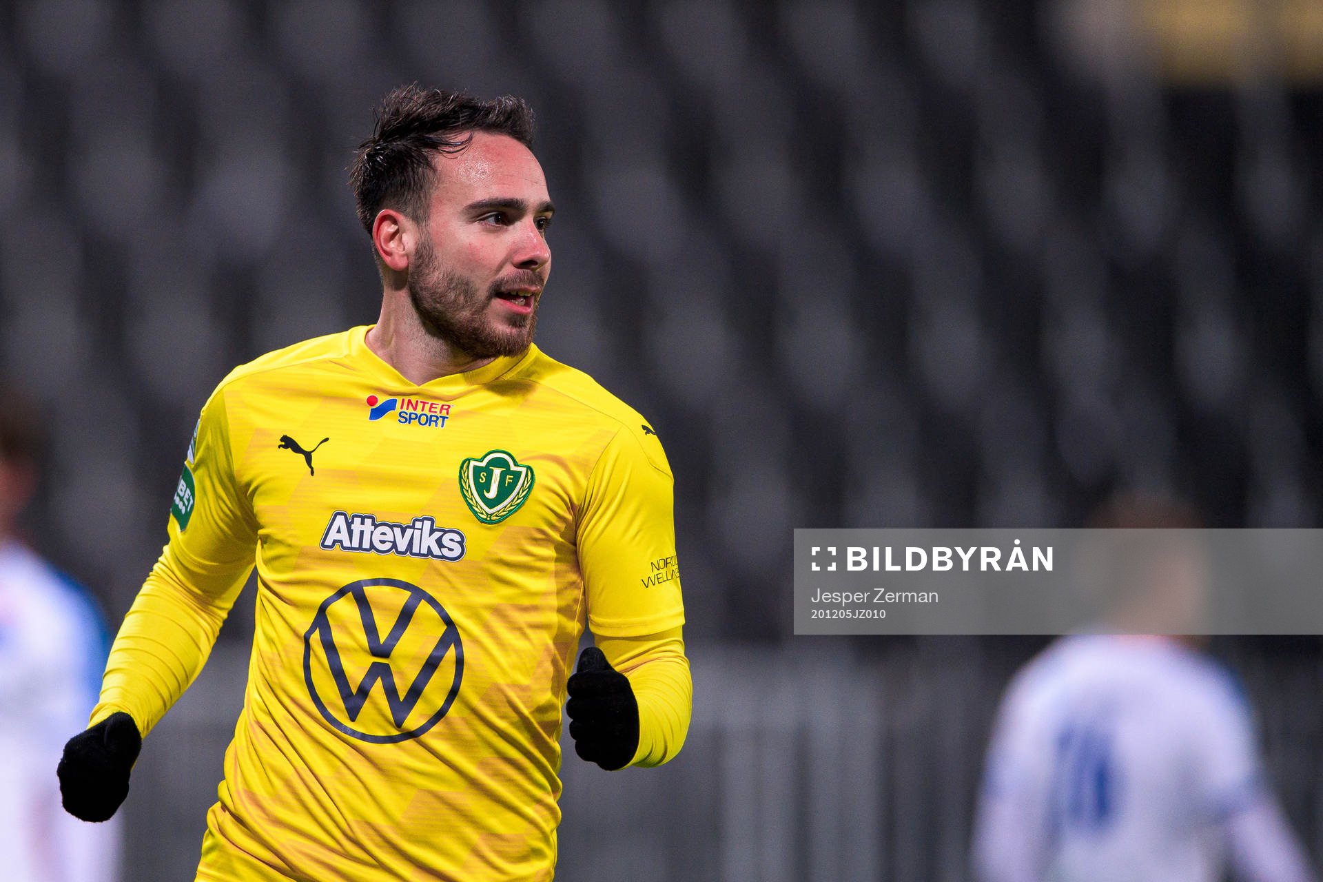 Jönköpings Dzenis Kozica jublar efter 0-1 nder fotbollsmatchen i Superettan mellan Akropolis och Jönköpings Södra den 5 december 2020 i Stockholm.
