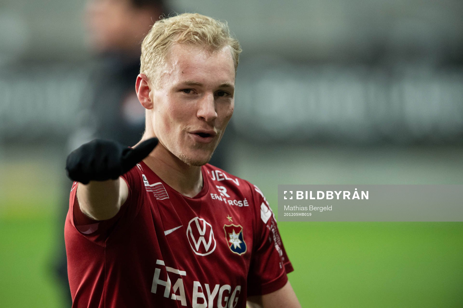 Örgrytes Adam Bergmark Wiberg jublar efter fotbollsmatchen i Superettan mellan Örgryte och Umeå FC den 5 december 2020 i Göteborg.