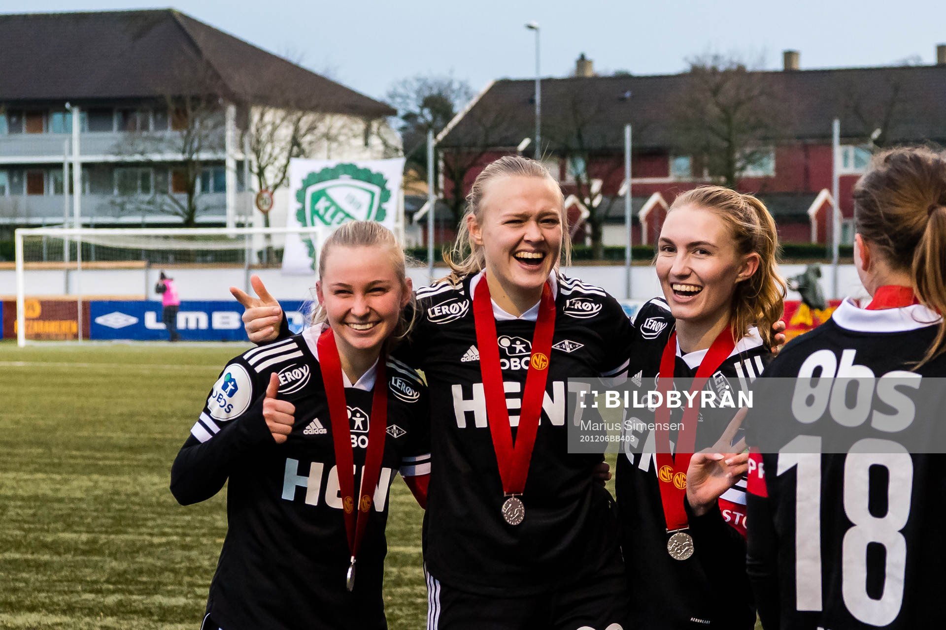 Emilie Marie Joramo, Elin Åhgren Sørum and Emilie Lein of Rosenborg with their silver medals after the Toppserien football match between Klepp and Rosenborg on December 6, 2020 in Klepp.