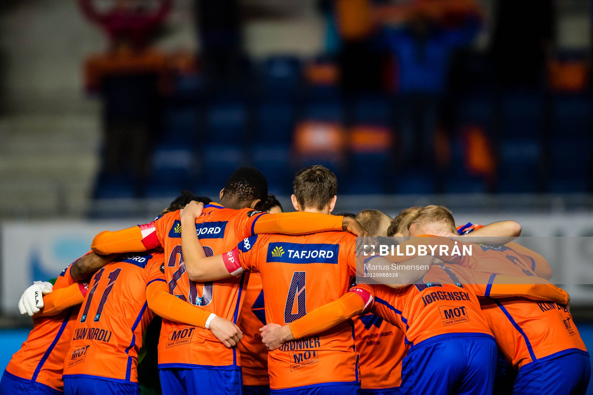 Simen Bolkan Nordli, Parfait Bizoza, Jonas Grønner, Kasper Jorgensen and Daan Frederikus Quirinus Klinkenberg of Aalesund ahead of the Eliteserien match between Aalesund and Strømsgodset on December 9, 2020 in Ålesund.