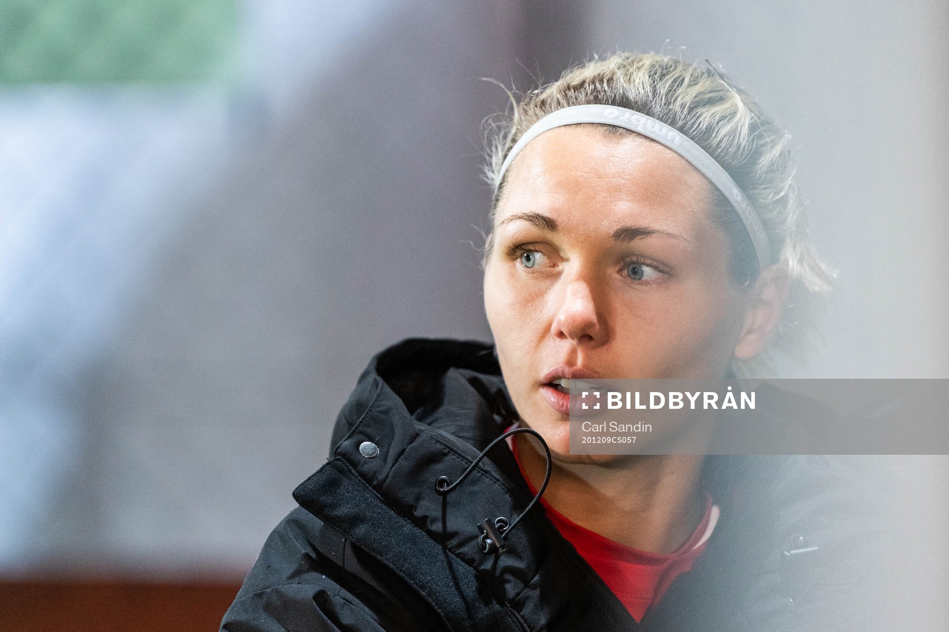 Goalkeeper Jennifer Falk of Göteborg is interviewed