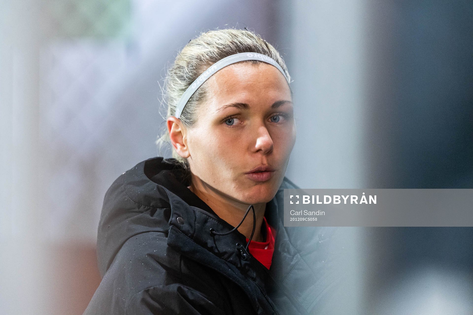 Goalkeeper Jennifer Falk of Göteborg is interviewed