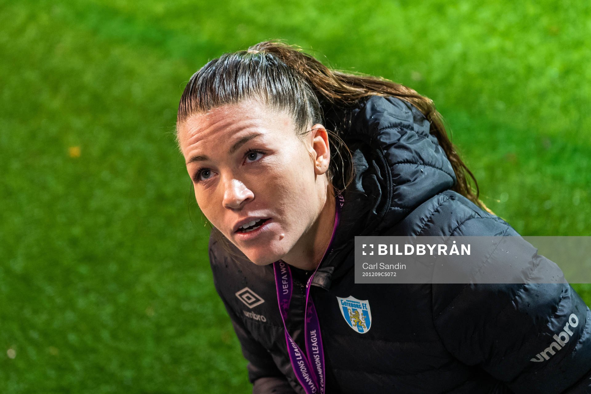 Pauline Hammarlund of Göteborg in the mixed zone after the UEFA Women's Champions League football match between Kopparbergs/Göteborg and Manchester City on December 9, 2020 in Gothenburg.