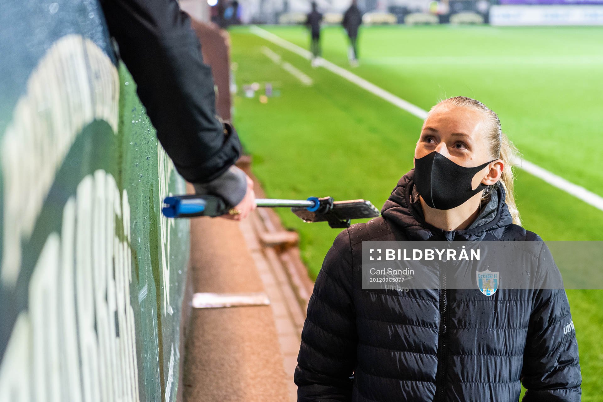 Stina Blackstenius of Göteborg in the mixed zone after the UEFA Women's Champions League football match between Kopparbergs/Göteborg and Manchester City on December 9, 2020 in Gothenburg.