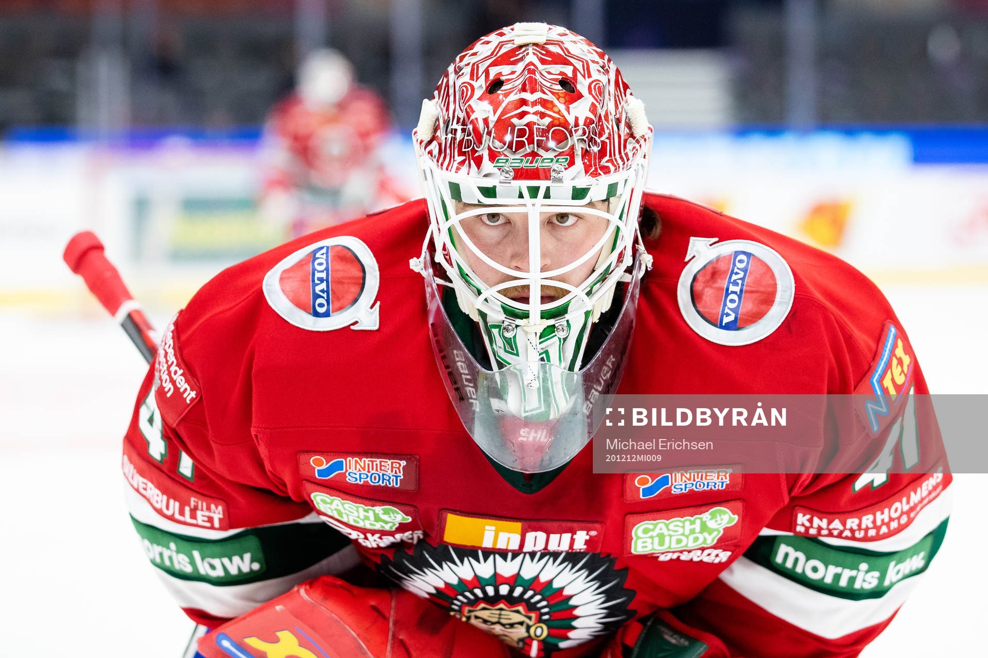Frölundas målvakt Niklas Rubin innan ishockeymatchen i