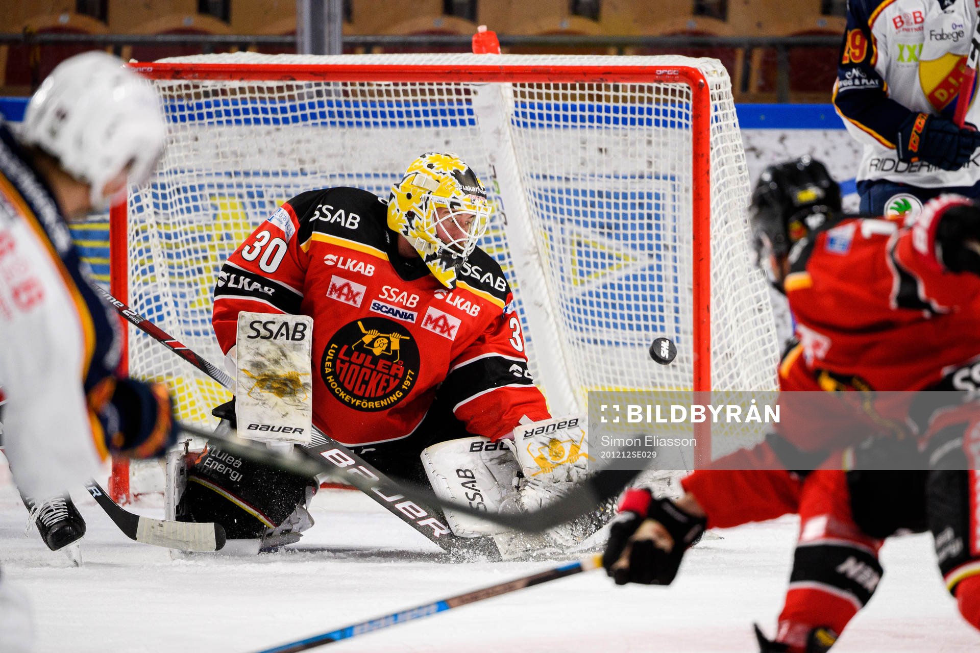 Luleås målvakt David Rautio vid Djurgårdens 3-2 mål