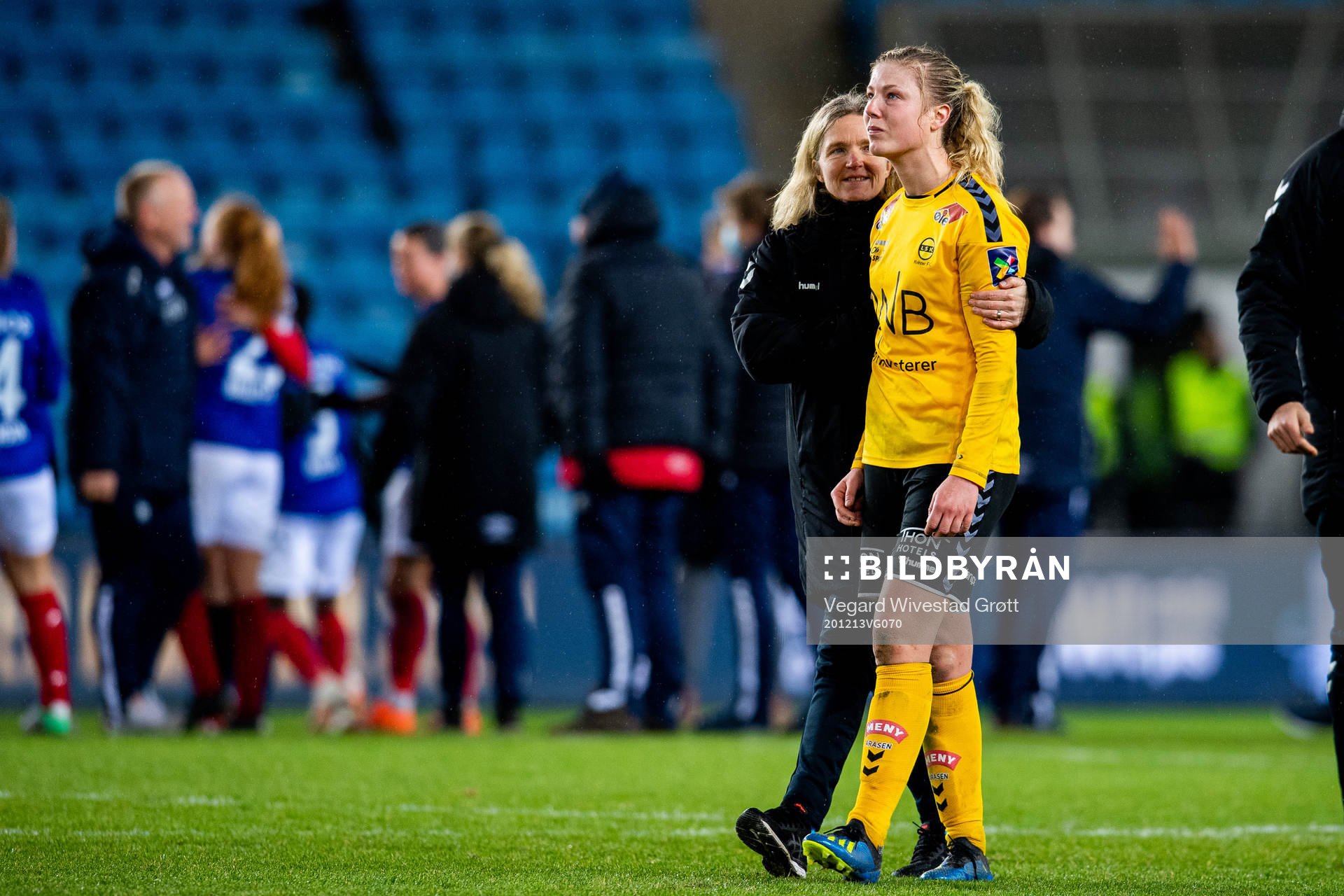 Hege Riise, head coach of LSK Kvinner, and Sophie Haug look