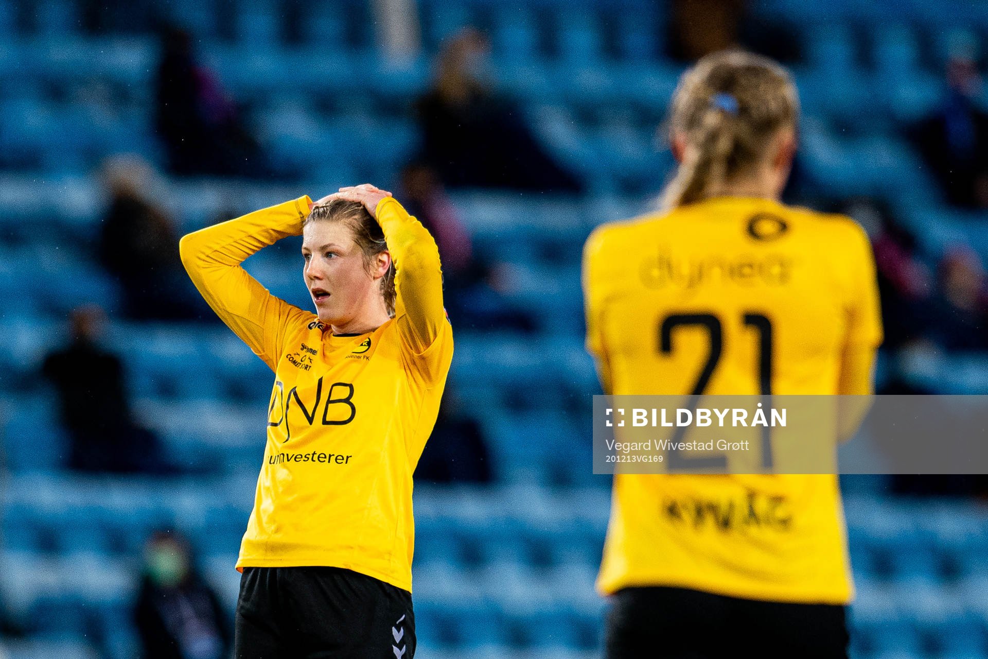 Sophie Haug and Thea Kyvåg of LSK Kvinner look dejected