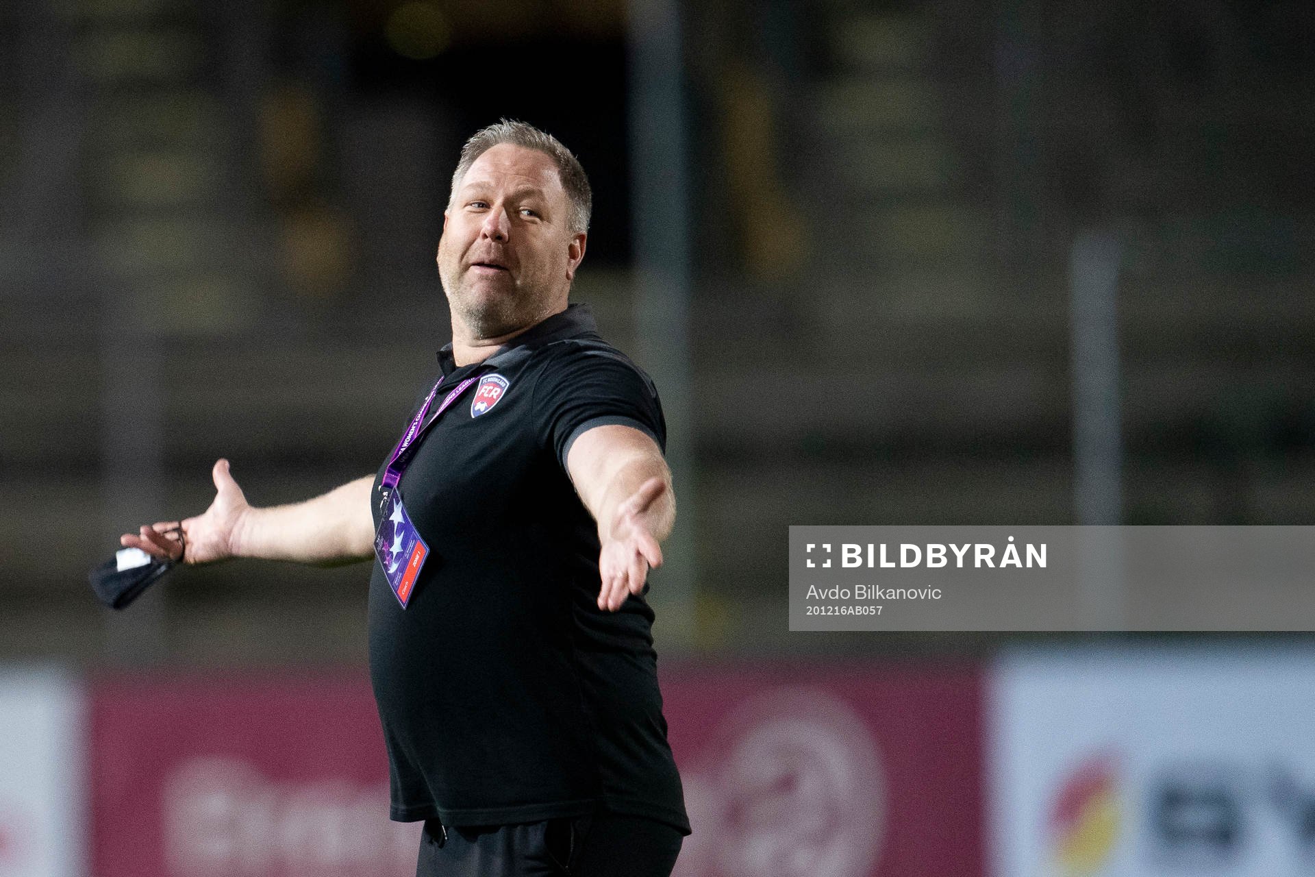Rosengårds assistant coach Patrick Winqvist celebrates after the UEAF Champions League football match between Rosengård and Lanchkhuti on December 16, 2020 in Malmö.
