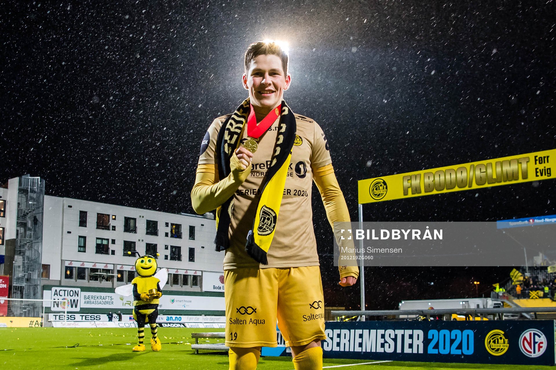 Sondre Brunstad Fet of Bodø/Glimt celebrates with his medal