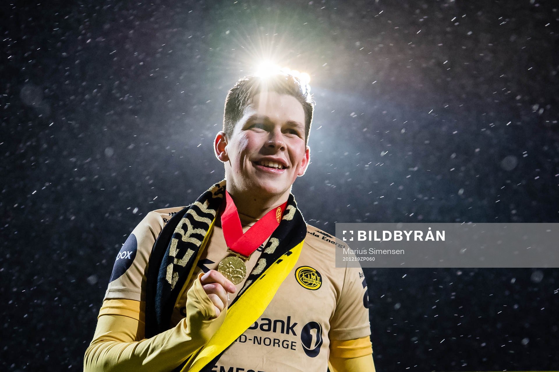 Sondre Brunstad Fet of Bodø/Glimt celebrates with his medal