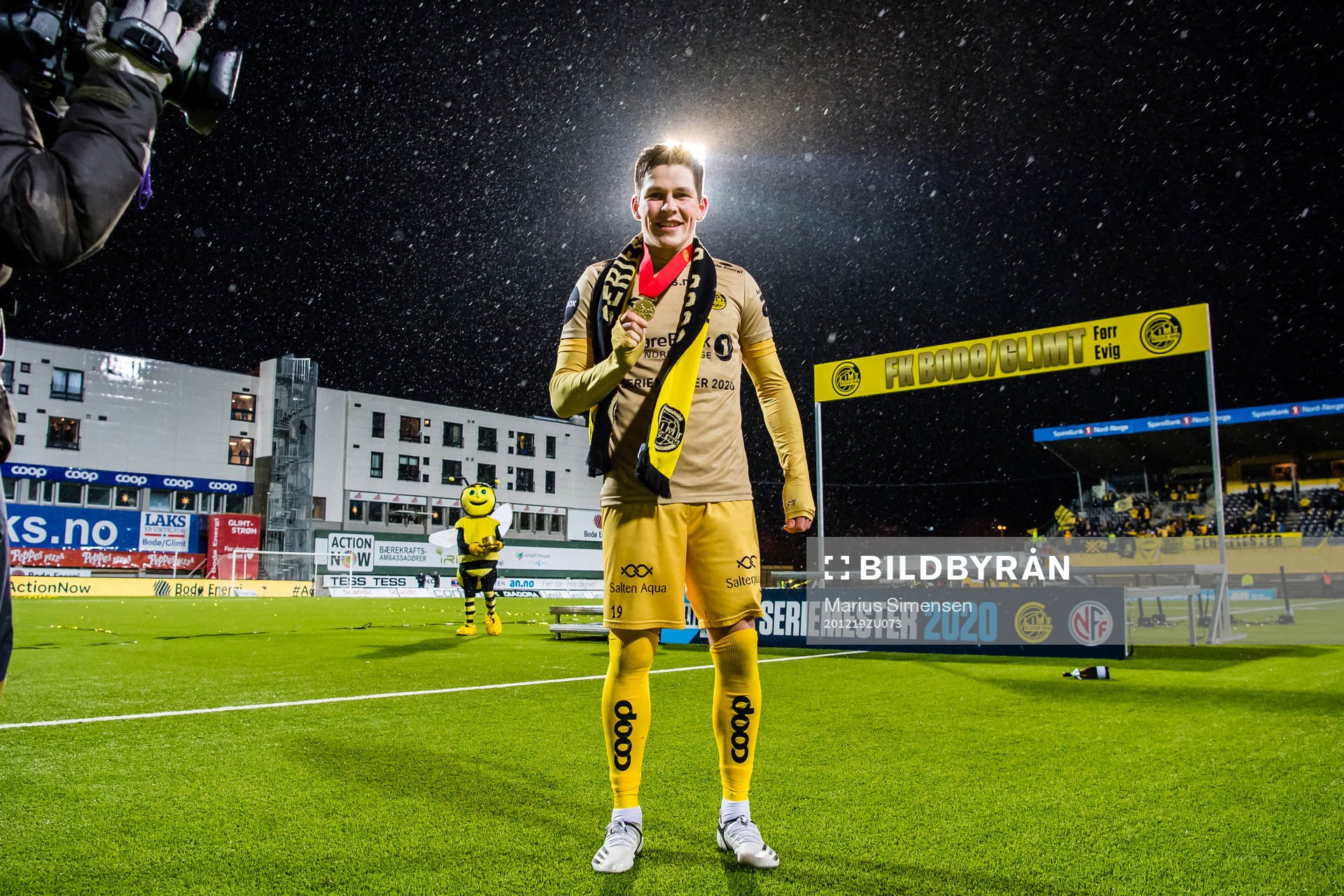 Sondre Brunstad Fet of Bodø/Glimt celebrates with his medal