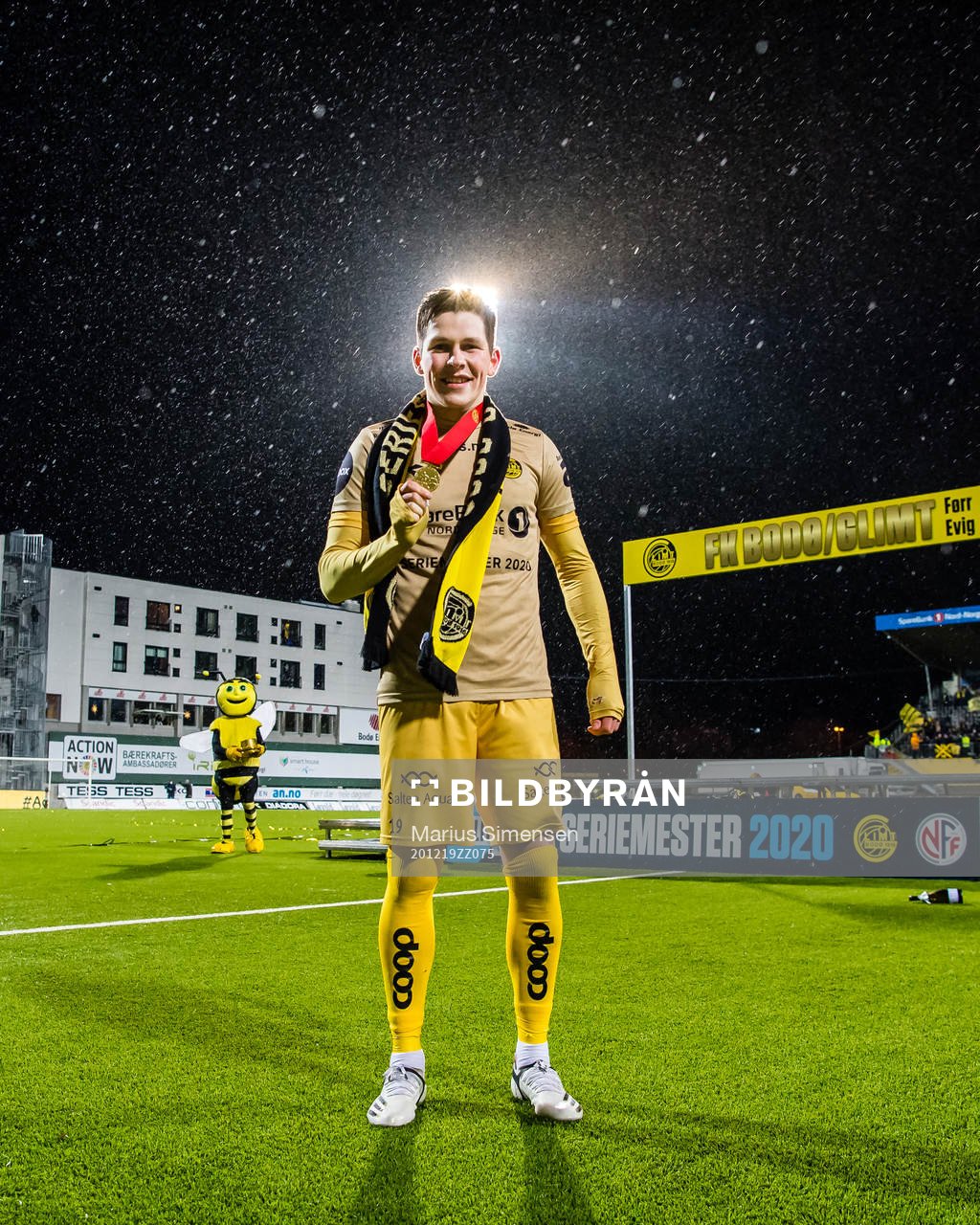 Sondre Brunstad Fet of Bodø/Glimt celebrates with his medal