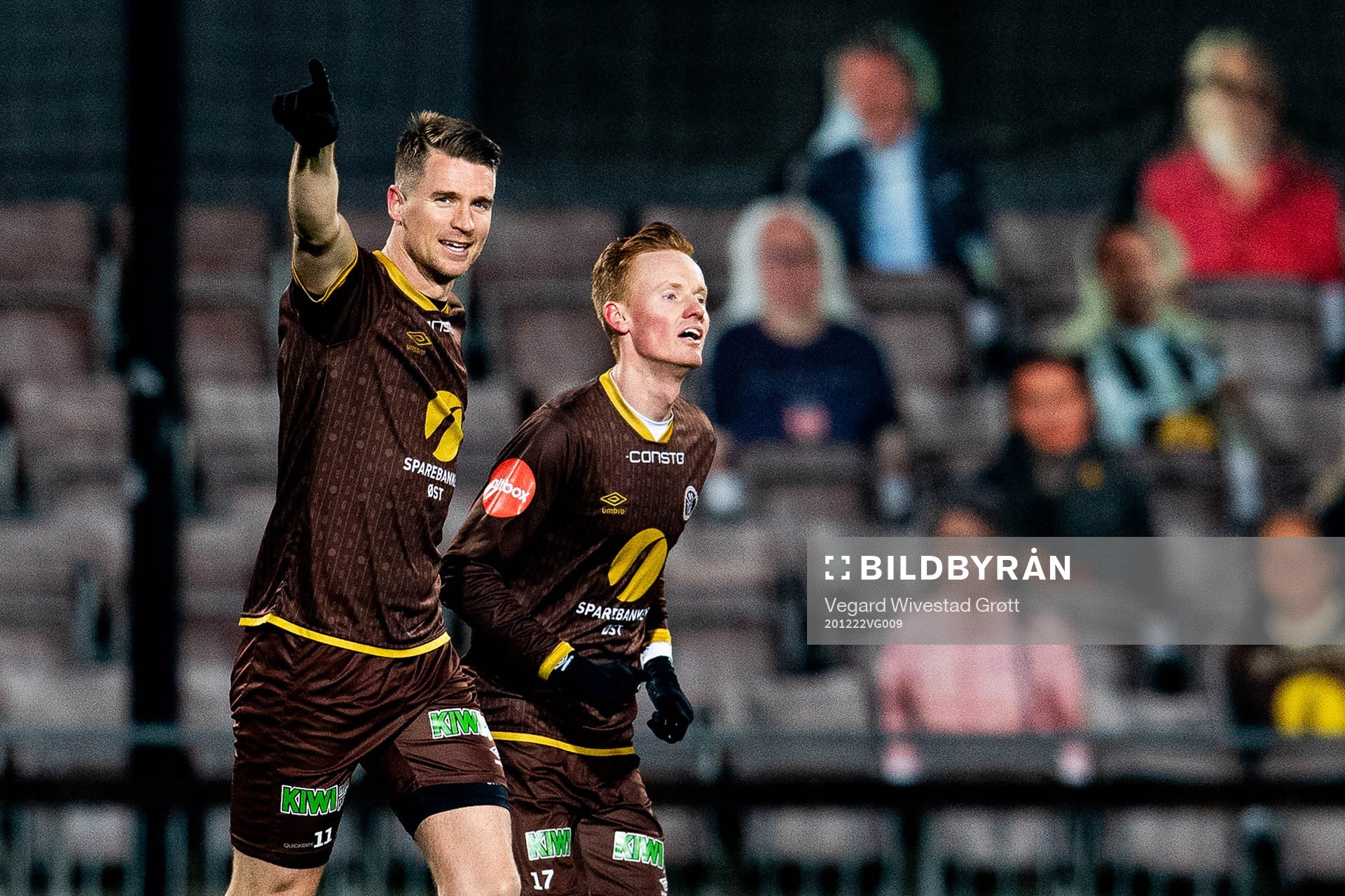 Christian Gauseth of Mjøndalen celebrates with teammate