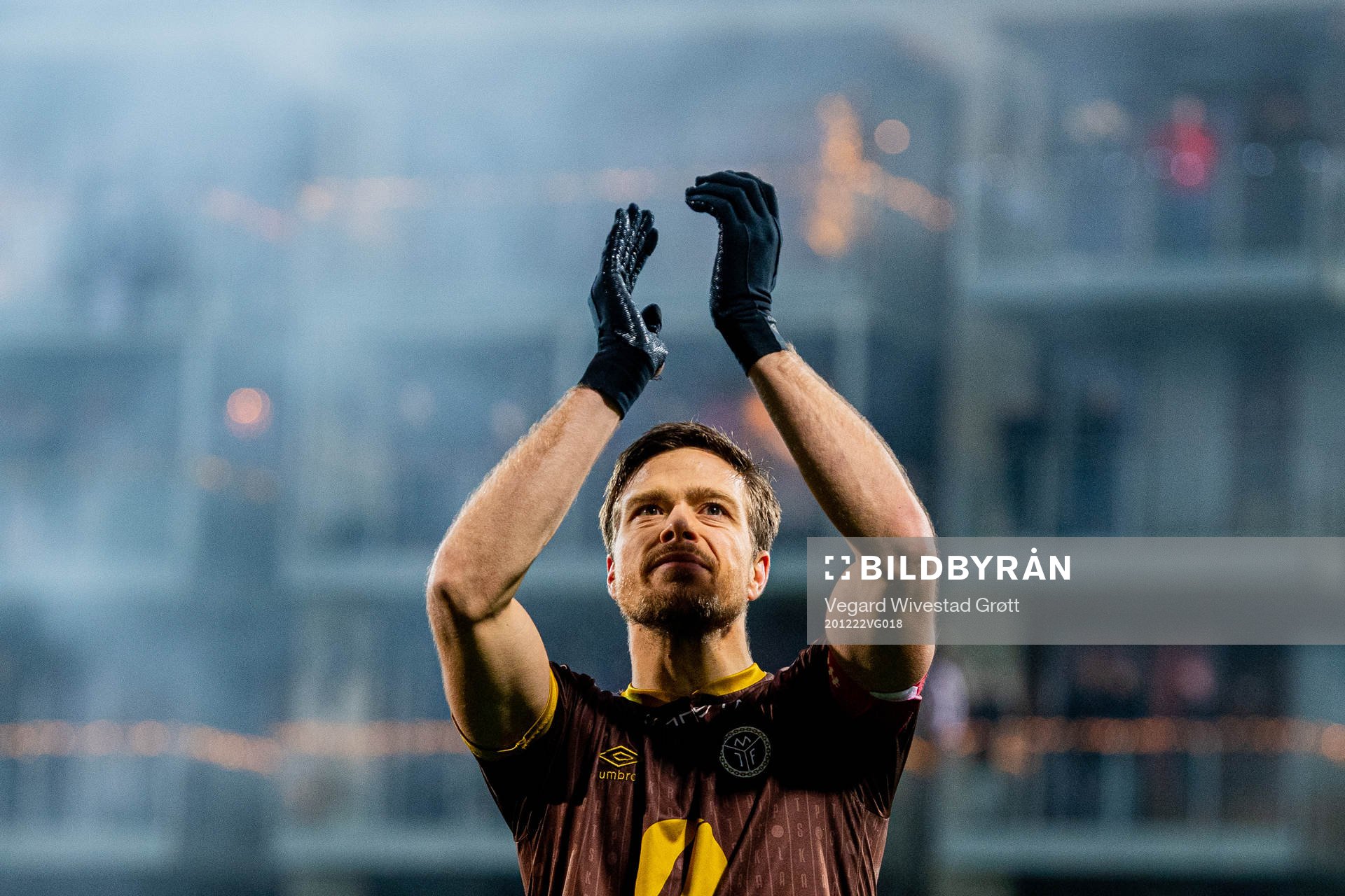 Sondre Johansen of Mjøndalen celebrates after the Eliteserien football match between Mjøndalen and Aalesund on December 22, 2020 in Mjøndalen.