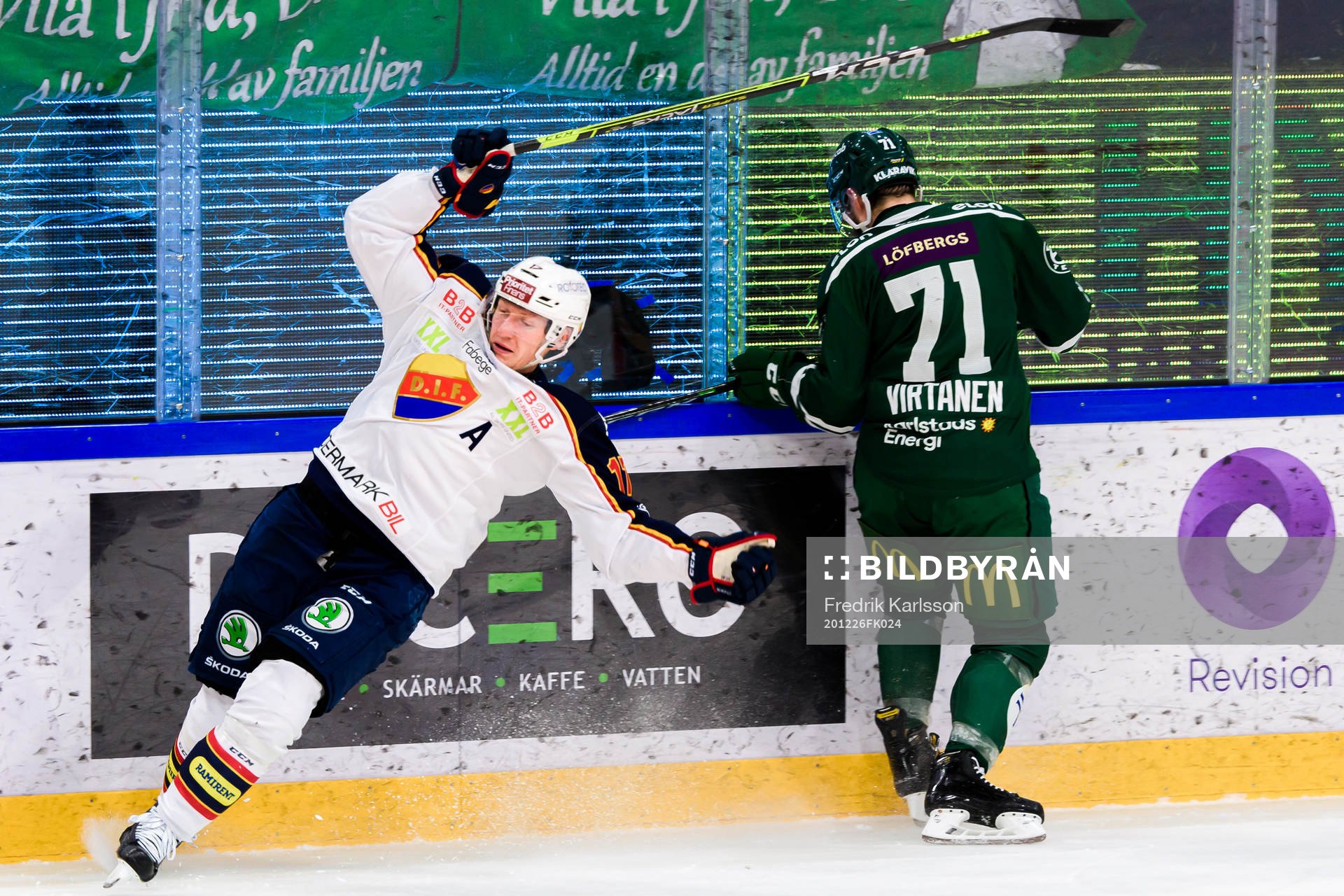 Djurgårdens Henrik Eriksson och Färjestads Jesse Virtanen