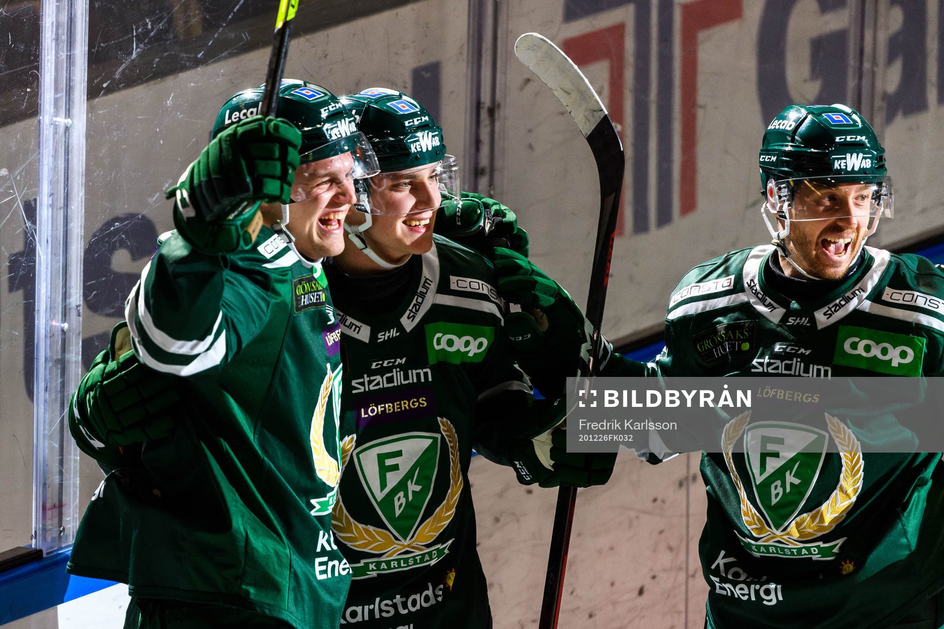 Färjestads Adam Ginning, Michael Lindqvist och Jacob