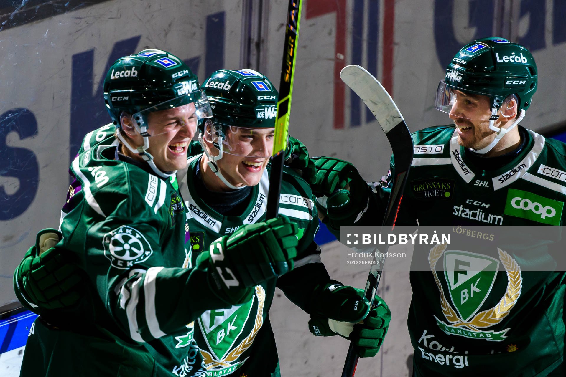 Färjestads Adam Ginning, Jacob Peterson och Jonathon Blum