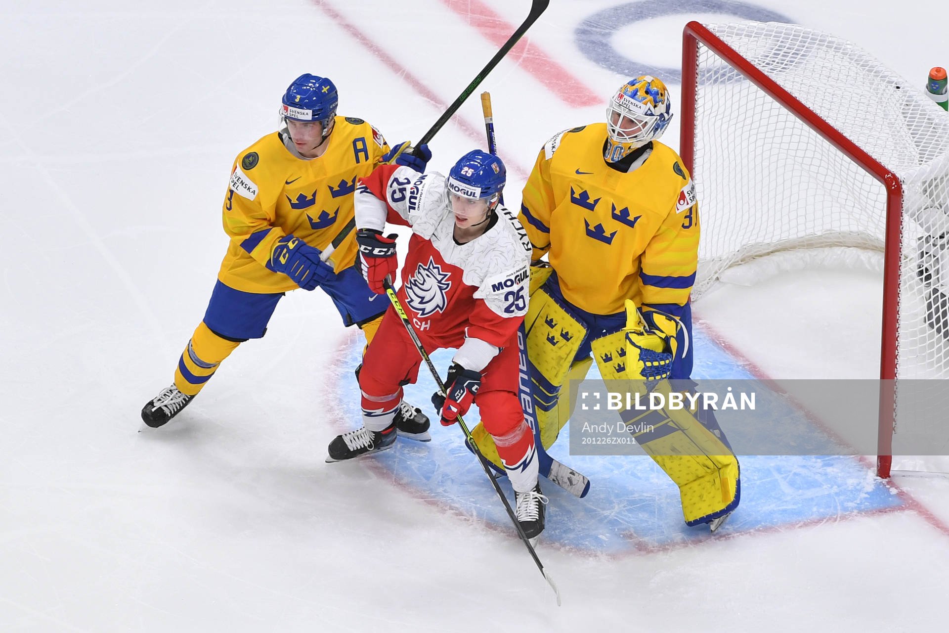 Tobias Björnfot battles for position in front of the net