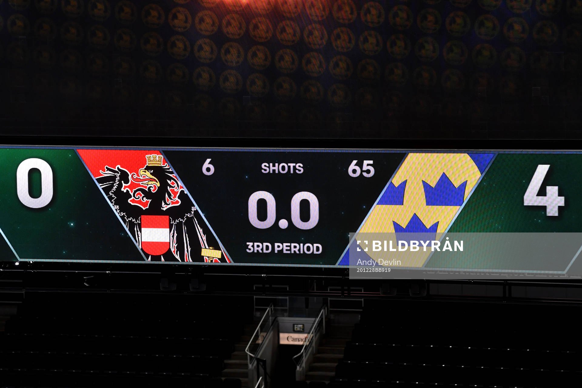 The score clock at Rogers Place displays the shots