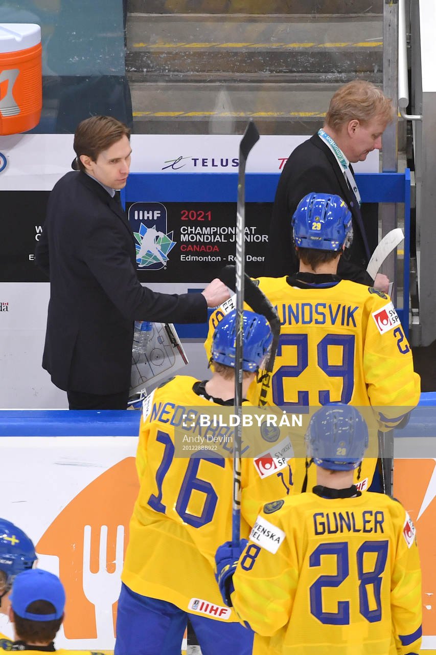 Team Sweden Head Coach Joel Rönnmark congratulates his