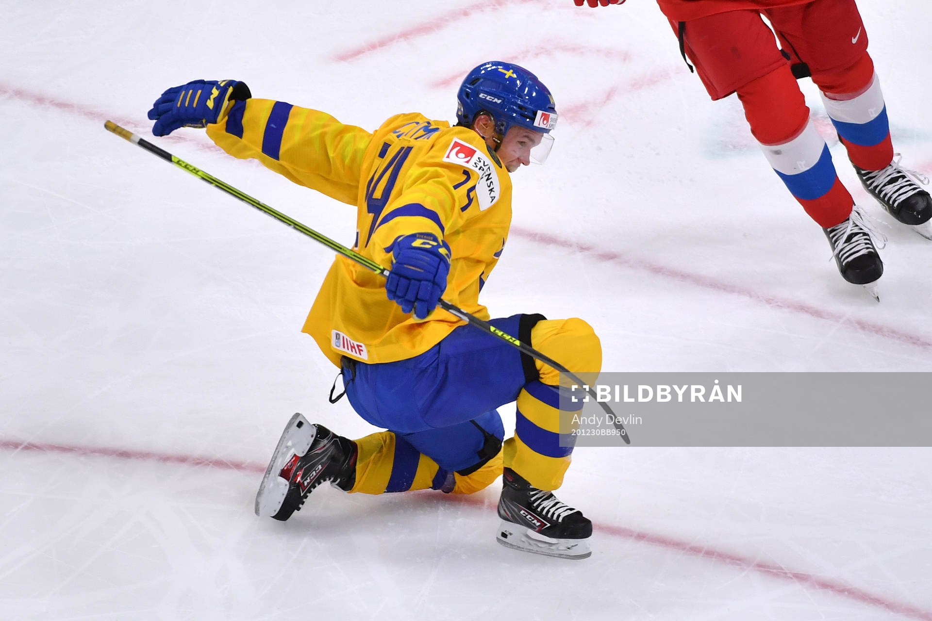 Arvid Costmar of Sweden celebrates his first period goal