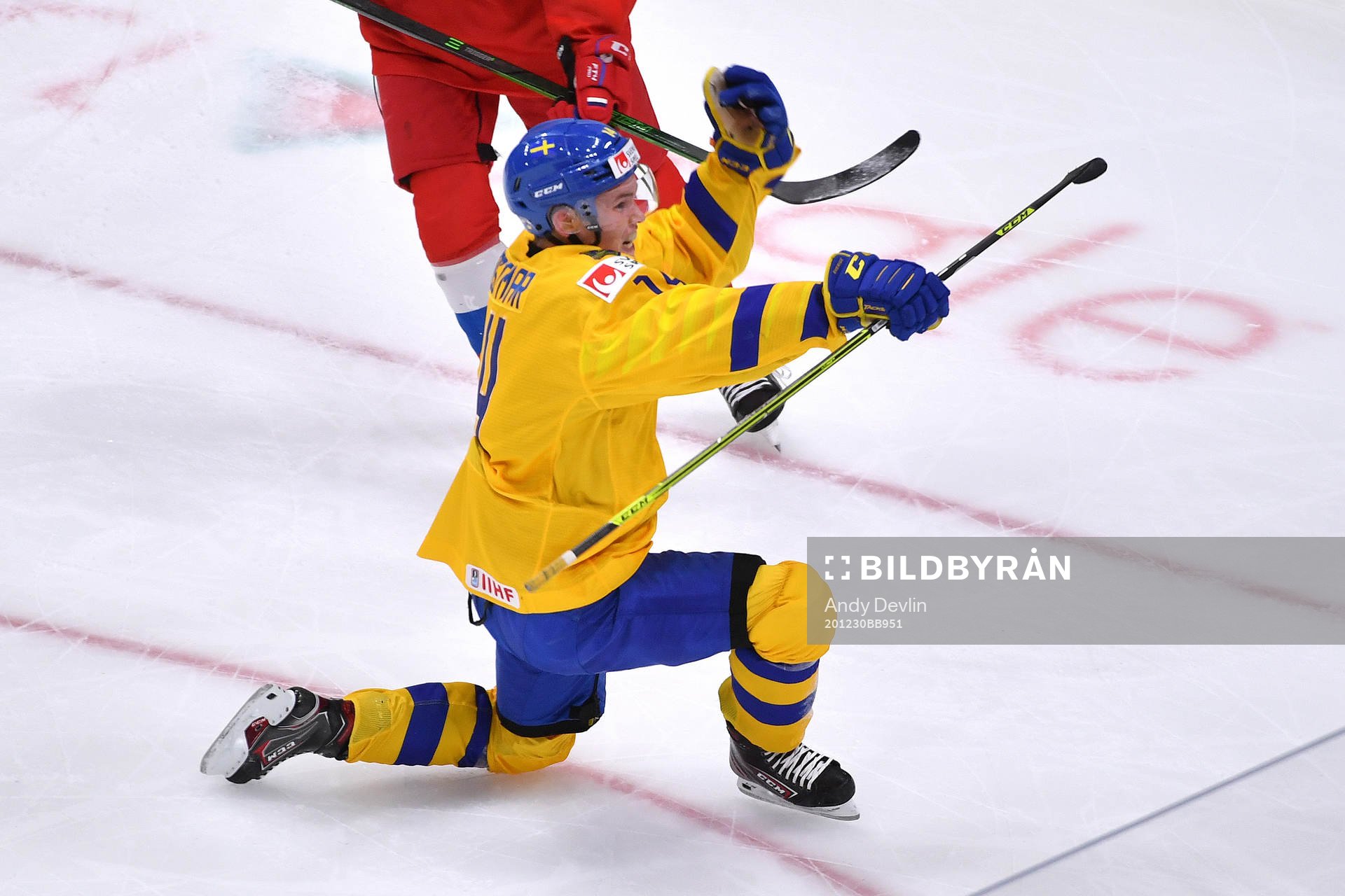 Arvid Costmar of Sweden celebrates his first period goal