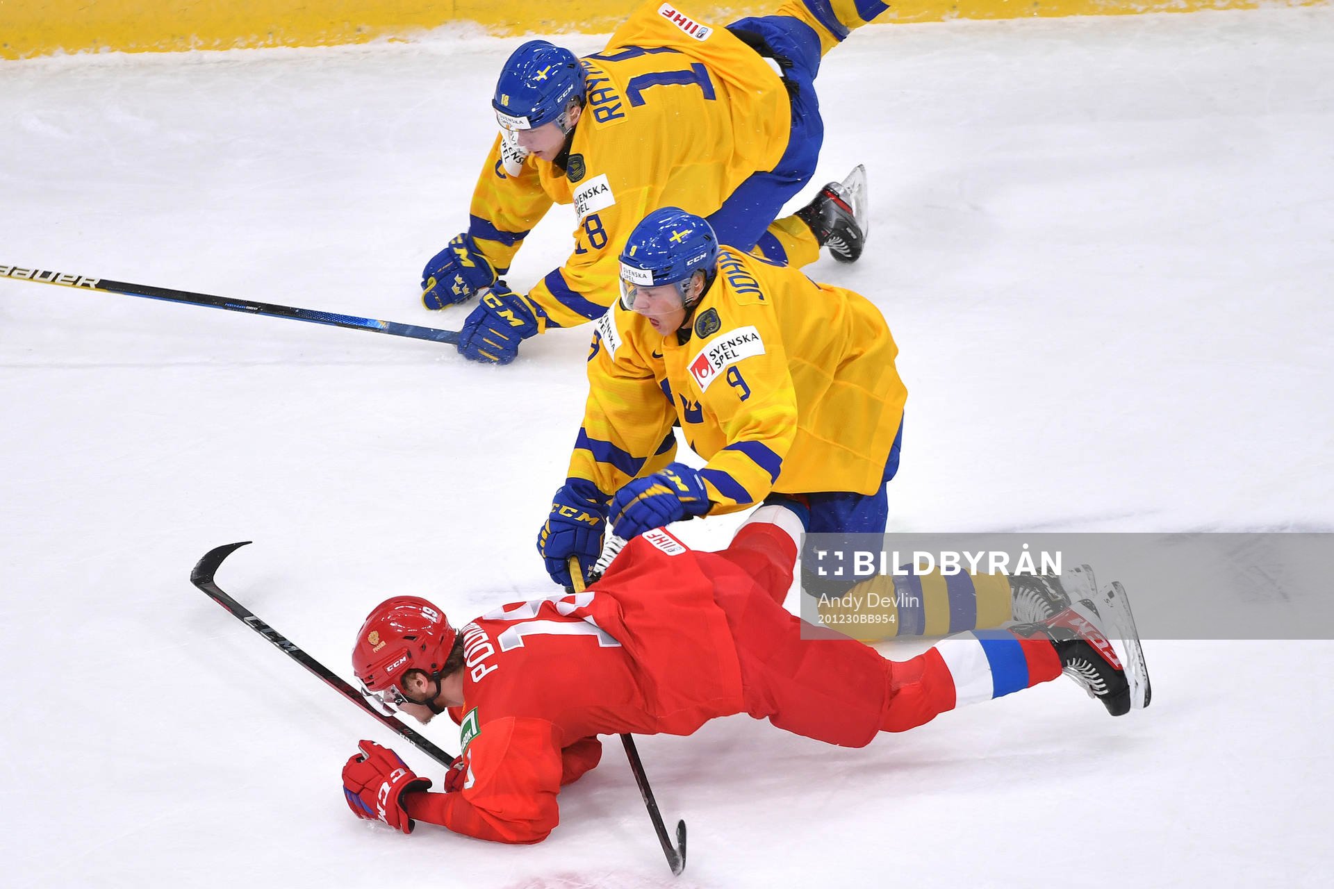 Albert Johansson of Sweden takes a penalty against Vasili