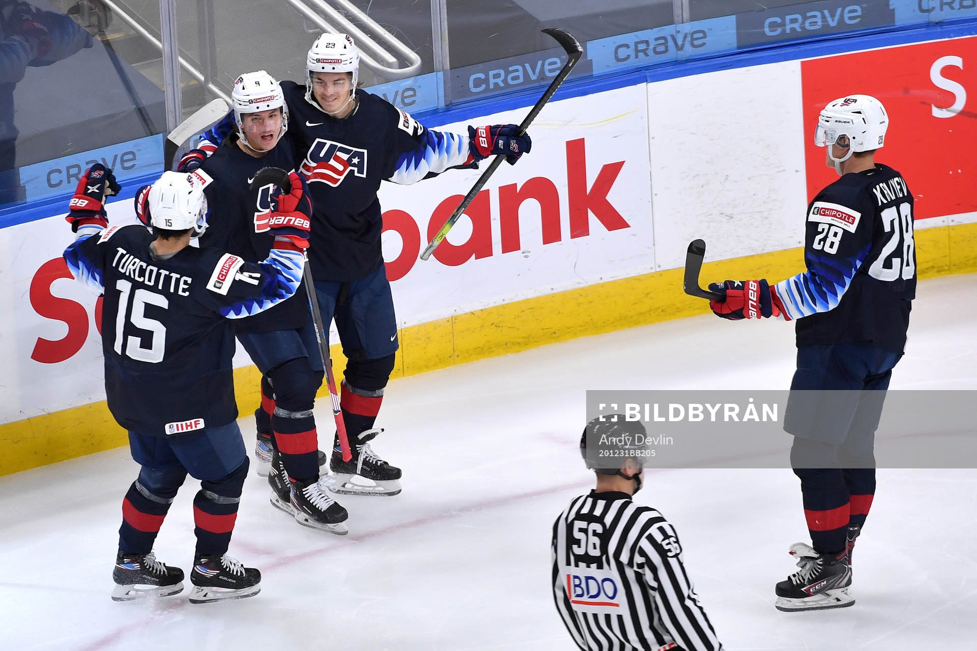 Trevor Zegras, Alex Turcotte, Ryan Johnson and Arthur