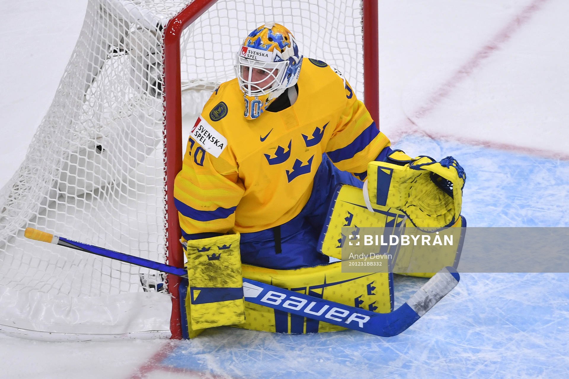 Hugo Alnefelt of Sweden guards the post