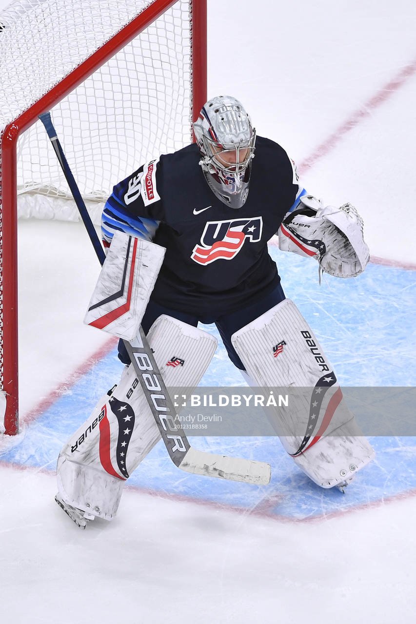 Spencer Knight of USA watches the play