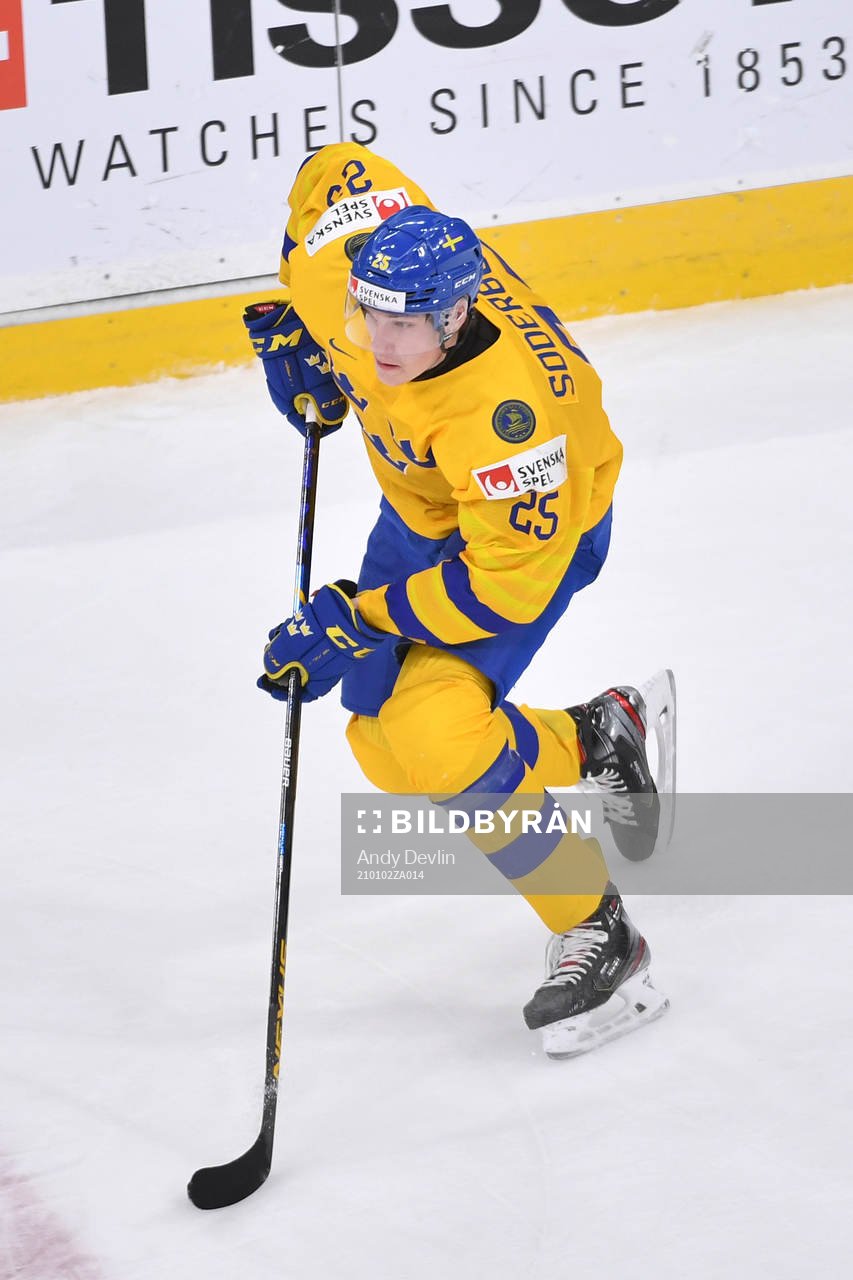 Elmer Söderblom of Sweden skates with the puck