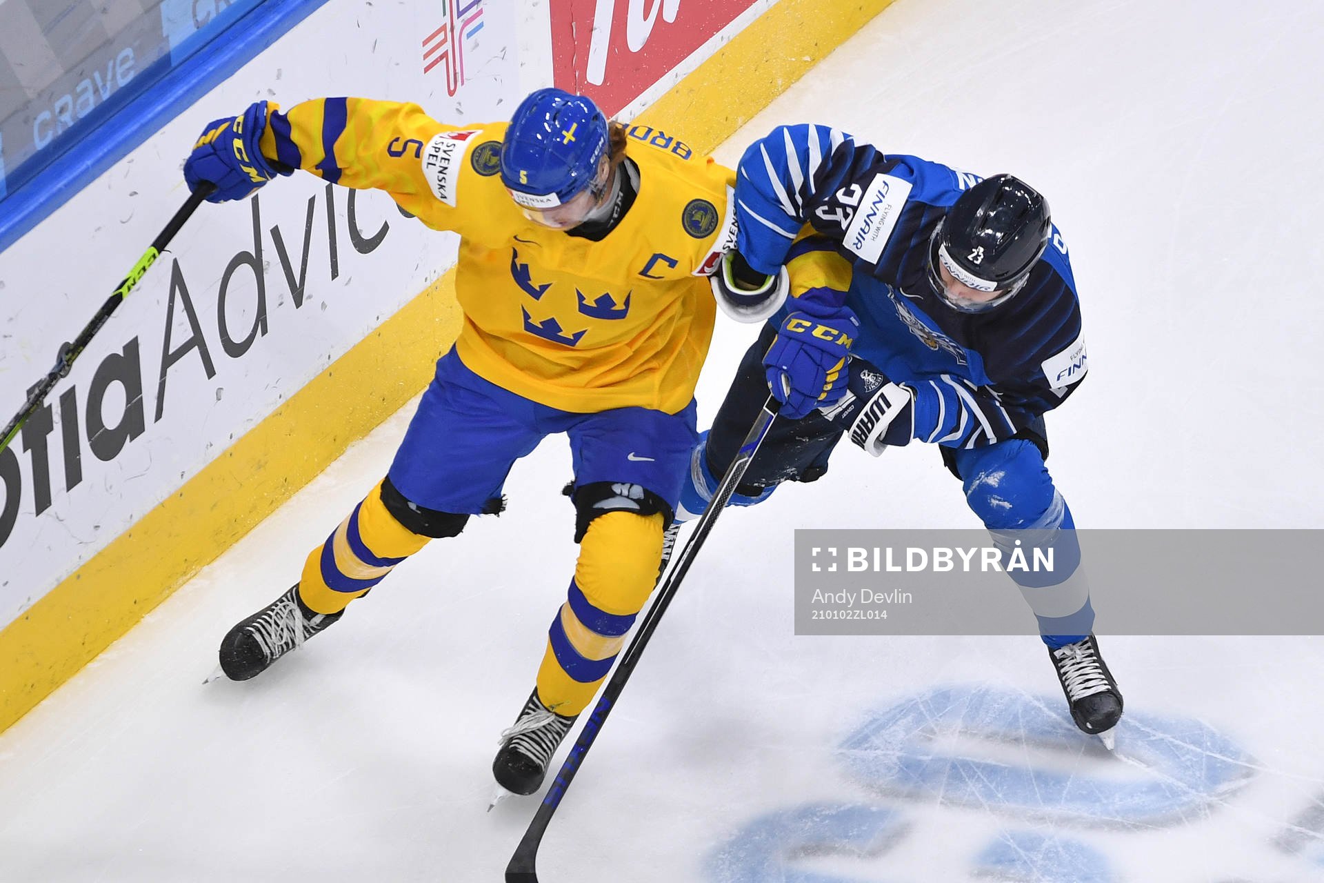 Philip Broberg of Sweden defends against Mikko Petman of