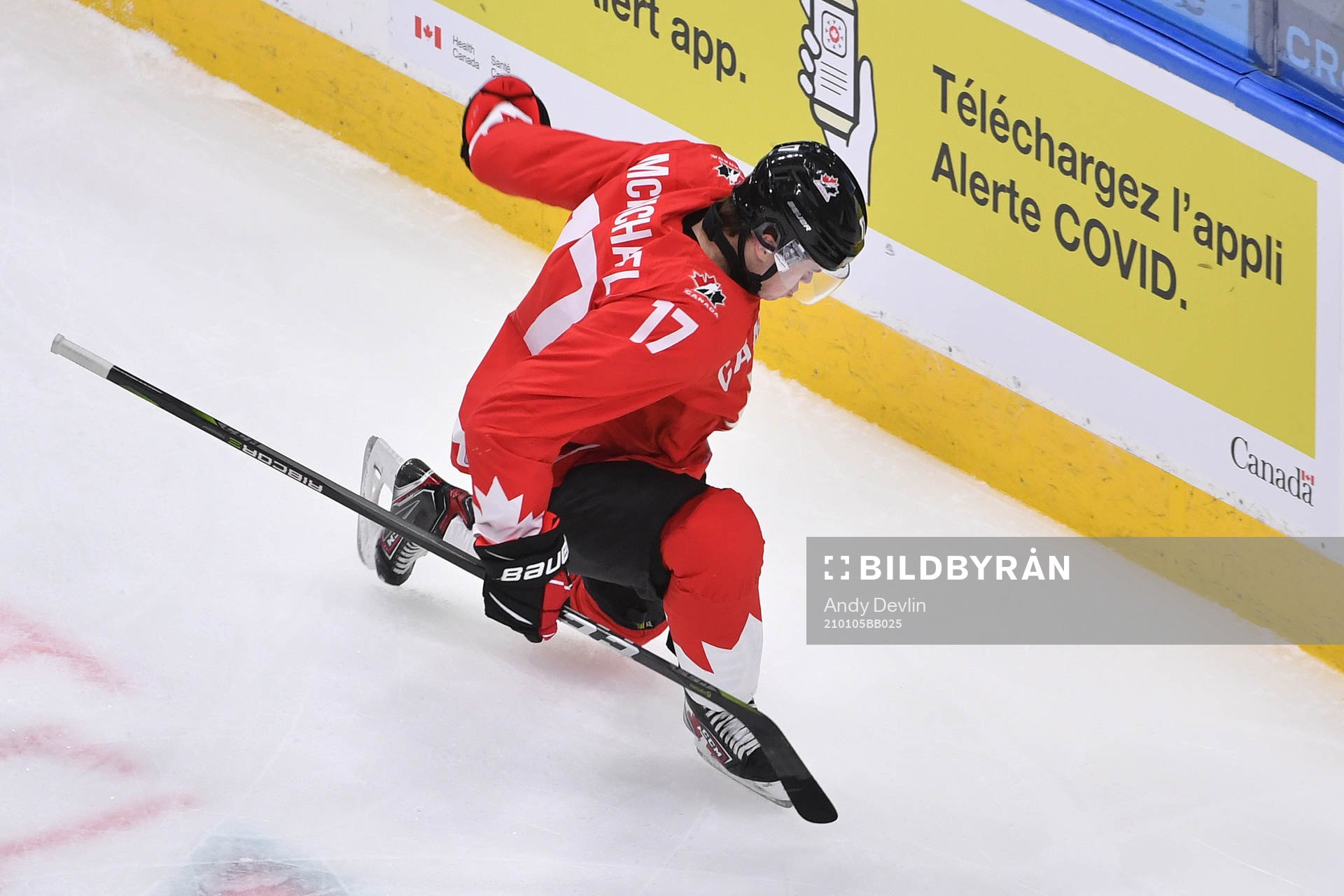 Connor McMichael of Canada celebrates the 2-0 goal