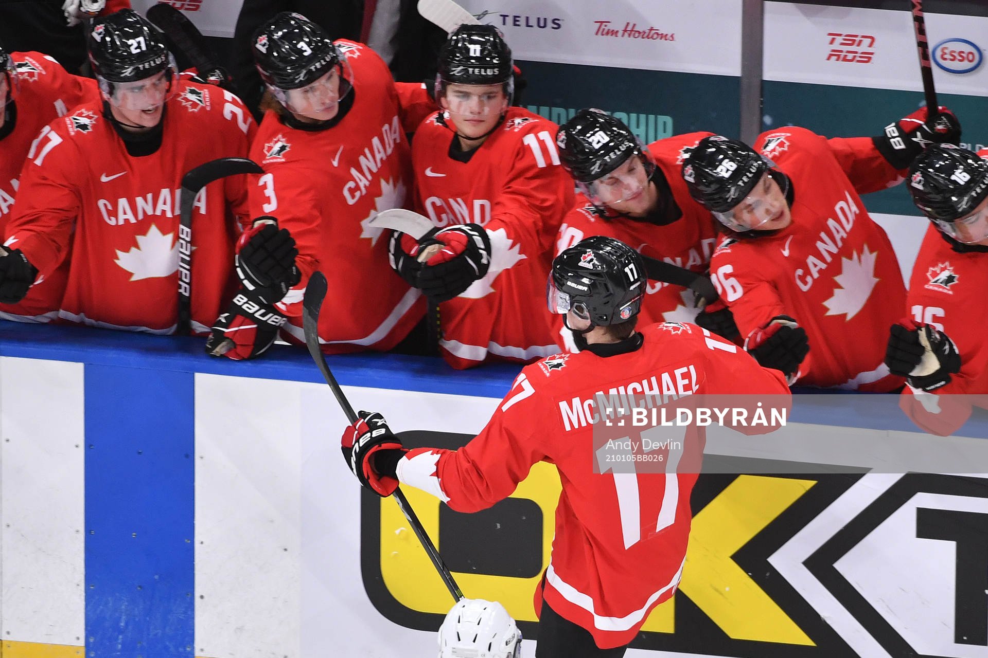 Connor McMichael of Canada celebrates the 2-0 goal