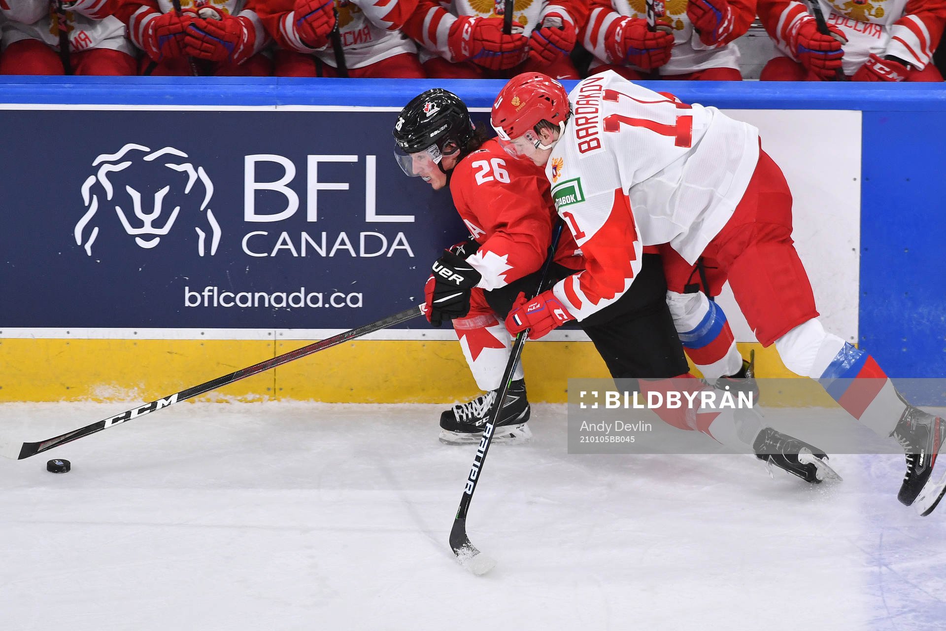 Zakhar Bardakov of Russia pressures Philip Tomasino of