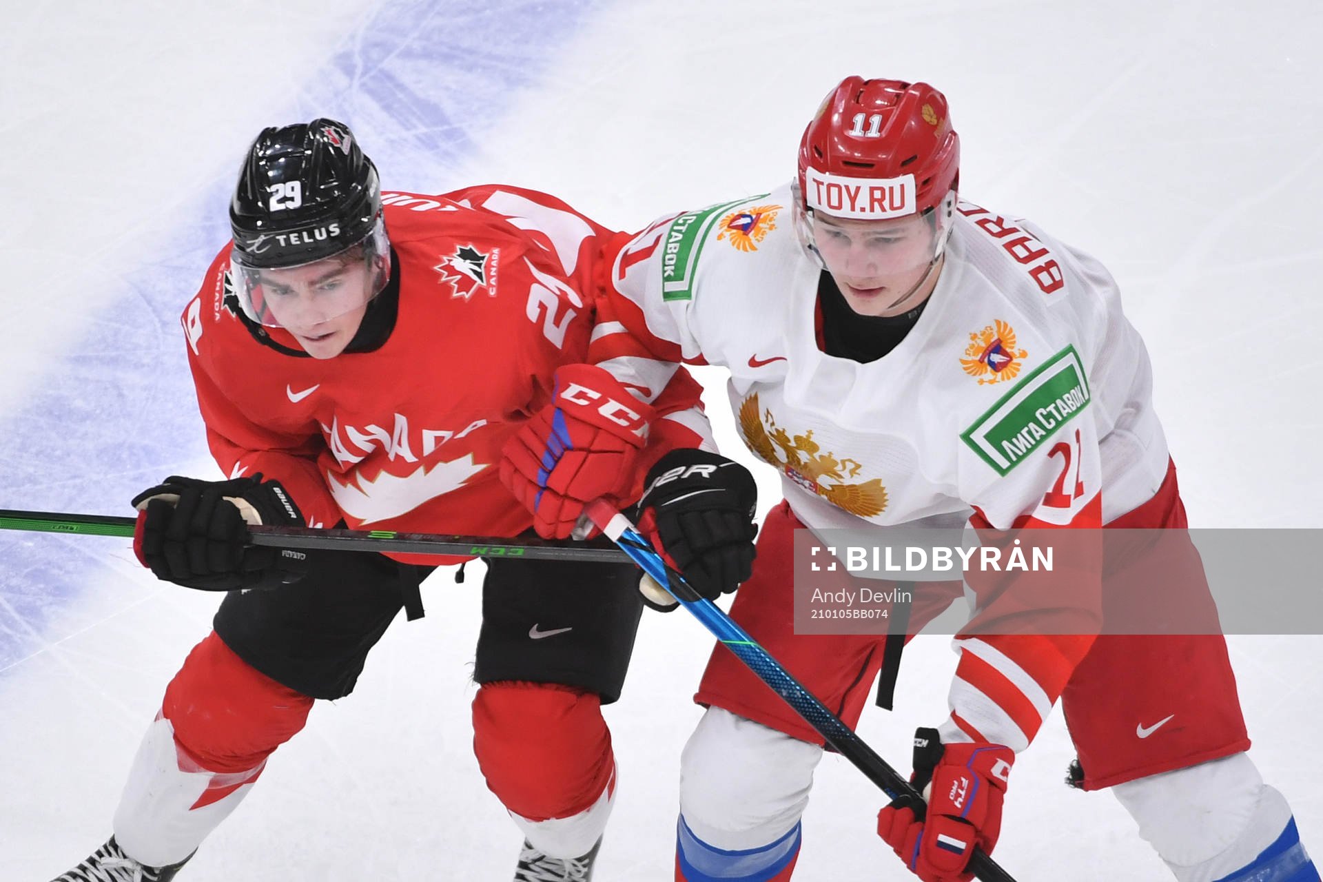 Jack Quinn of Canada battles for position off the face off