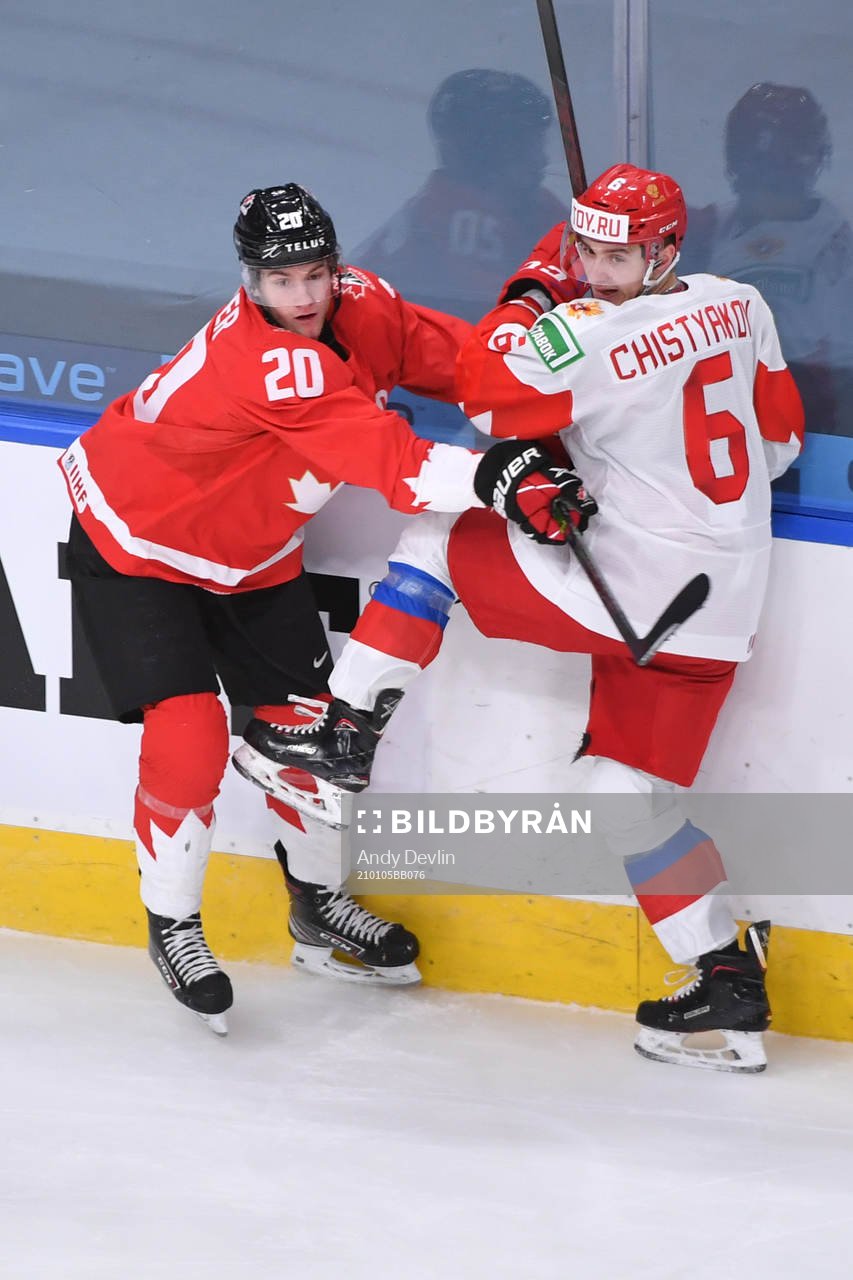 Dawson Mercer of Canada and Semyon Chistyakov of Russia